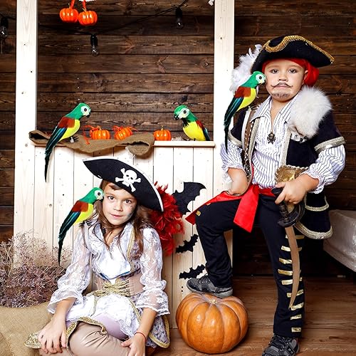 Miniatura 3 de Yinder 4 piezas de accesorios de loro pirata en el hombro, accesorios de disfraz de pirata para fiesta, loro pirata falso, accesorio de hombro para