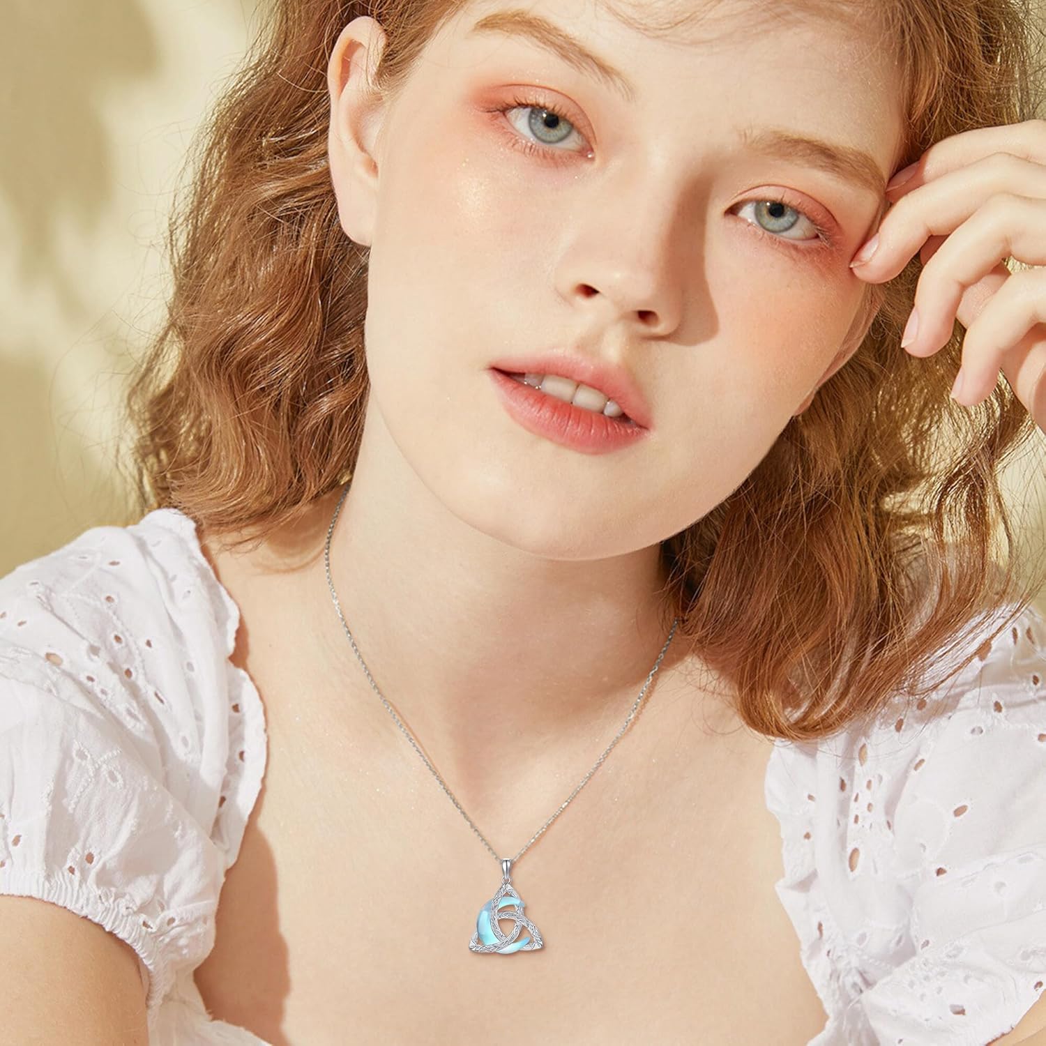 YAFEINI Witches Knot Necklace Moonstone/Moss Agate/Turquoise/Opal Sterling Silver Celtic Witch Knot Pendant Jewelry for Women