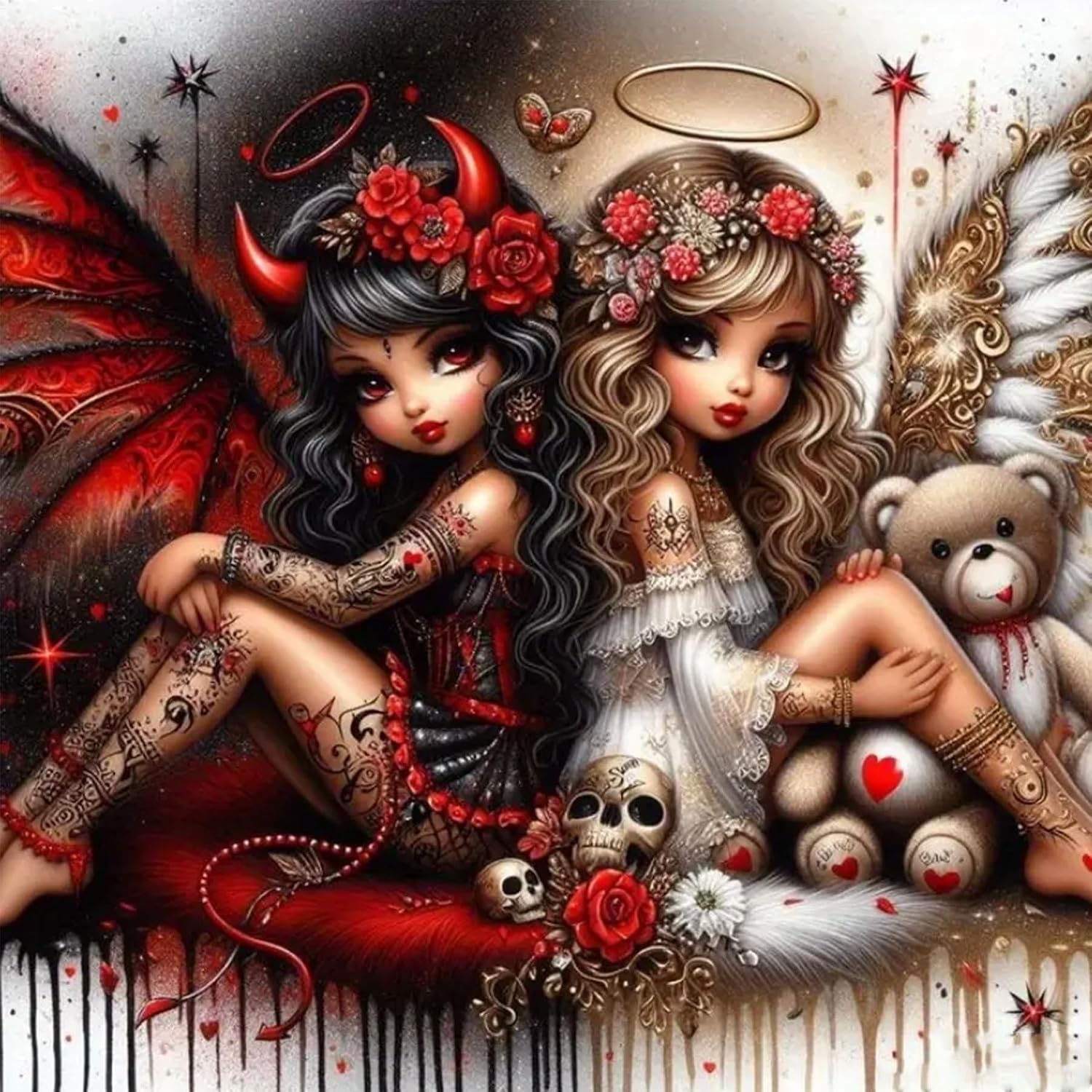 Zythron Diamond Art Kits for Adults,Angels and Demons Diamond Painting Kits | Diamond Art,Diamond Painting Kits for Adults,Full Round Drill Gem Art Kits,Home Decor