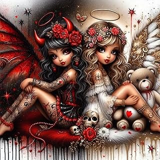 Zythron Diamond Art Kits for Adults Angels and Demons DIY 5D Skull Diamond Art Paint with Diamond Painting Full Drill Gem Art Painting Kit for Home Wall Decor Gifts 14x14 in