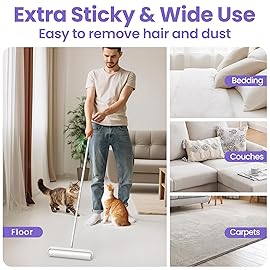 14.17 Extra Large Lint Rollers for Pet Hair, DELOMO Sticky Rollers for Floor with 3 Extendable Handle & 4 Refills (200 Sheets), Long Handle Sticky Mop for Cleaning Carpets, Couches, Furniture, Cars