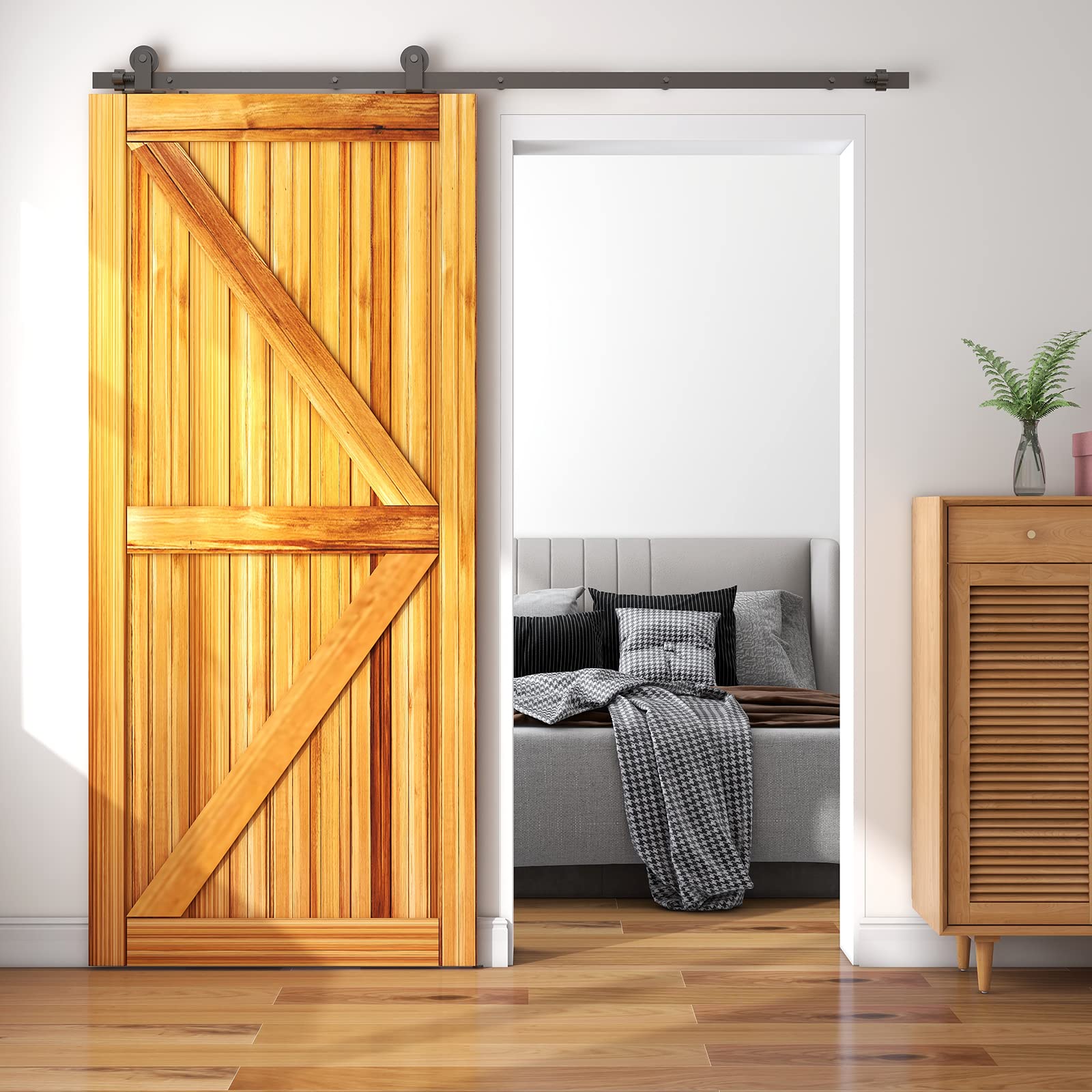 8FT/243cm Binario per Porta Scorrevole, Porta Scorrevole di Placcatura kit accessori per la porta della Nero