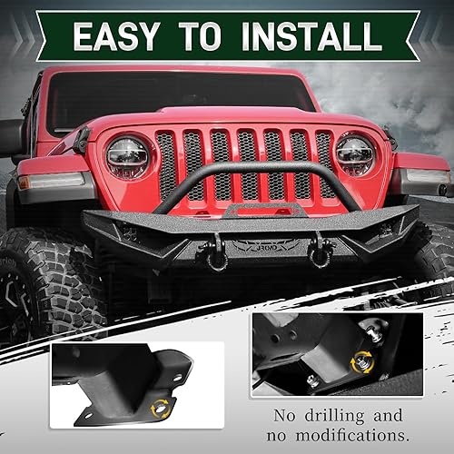 Miniatura 7 de JROAD Compatible con Jeep Wrangler, parachoques delantero con luces LED, 2 anillos en D, placa de cabrestante, 2018-2025JL y JLU (24 puertas) de