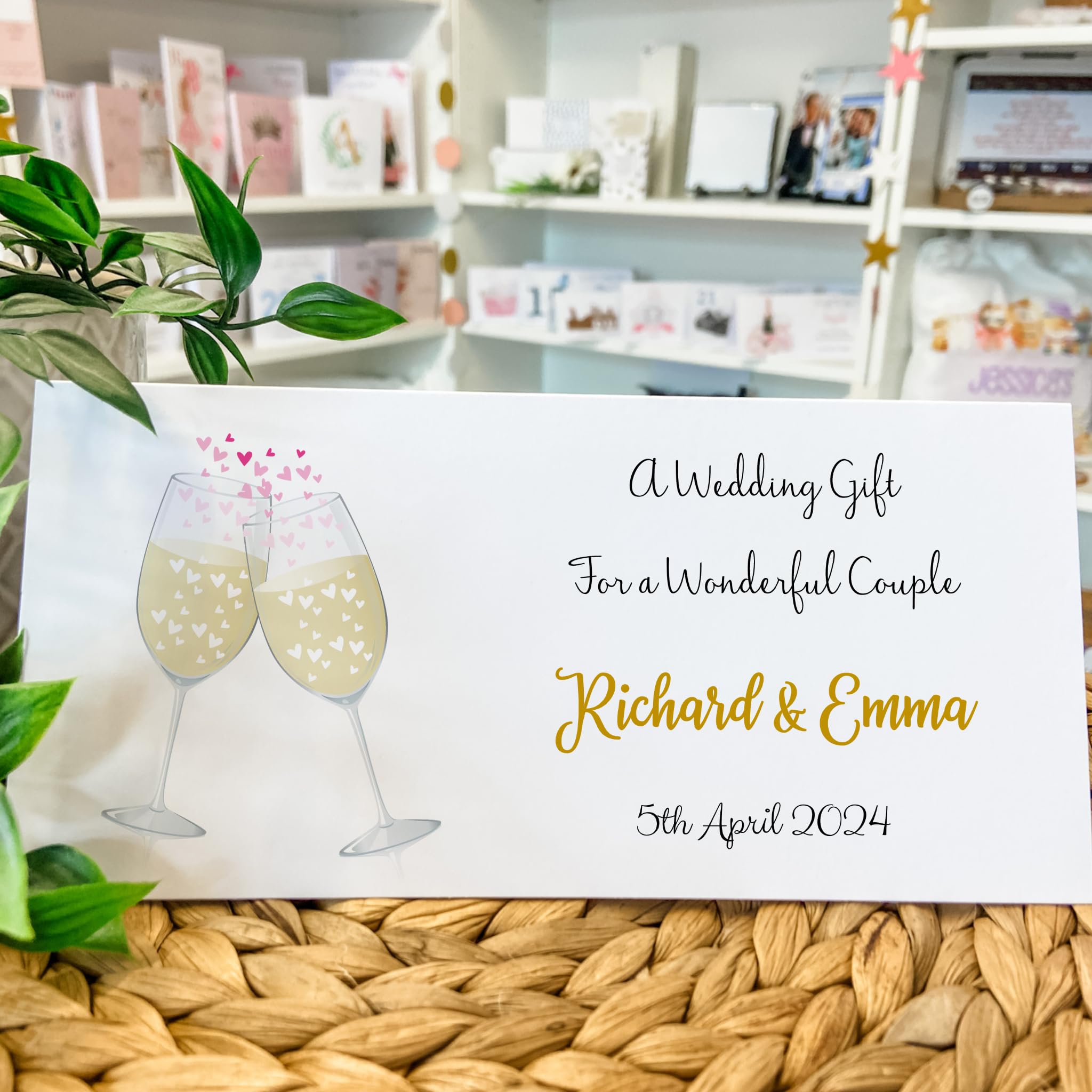 MNY557-WHITE Personalised Wedding Card Money Gift Wallet Vouchers Cash Champagne Glasses