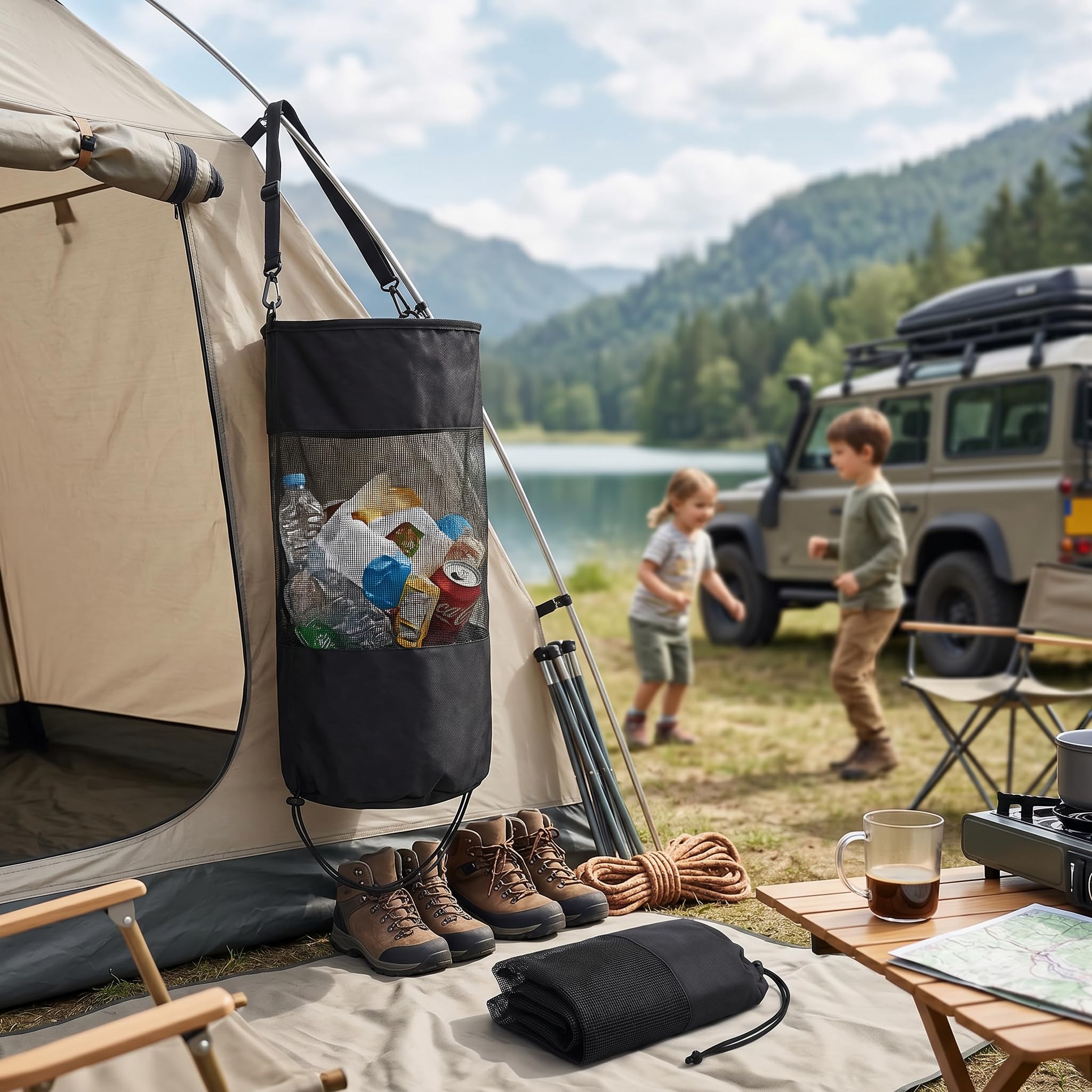 Tnfeeon Pattumiera Portatile per Barche a Forma di Cilindro Grande capacità per Una Pulizia Rapida, Borsa per la Spazzatura Riutilizzabile per Barche con Design Pieghevole