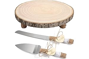 Rustic Wood Cake Stand: Wedding Cake Table Decorations with Cutting Set