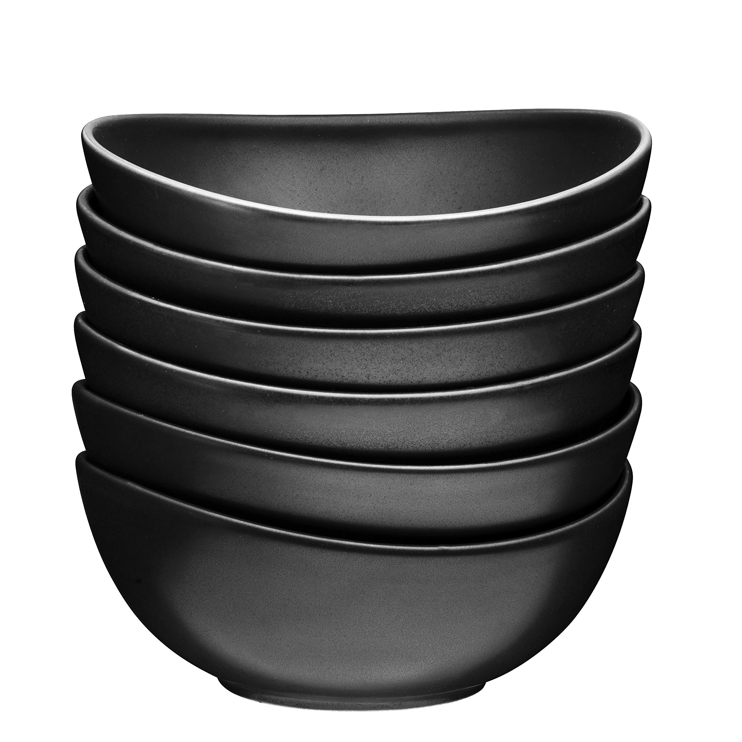 Bruntmor Ceramic Salad, Cereal And Pasta Bowls Set Of 6, Shallow Dinner Bowls That Are Oven, Microwave Oven And Dishwasher Safe, Chip And Scratch Resistant (Matte Black, 28 oz Each)