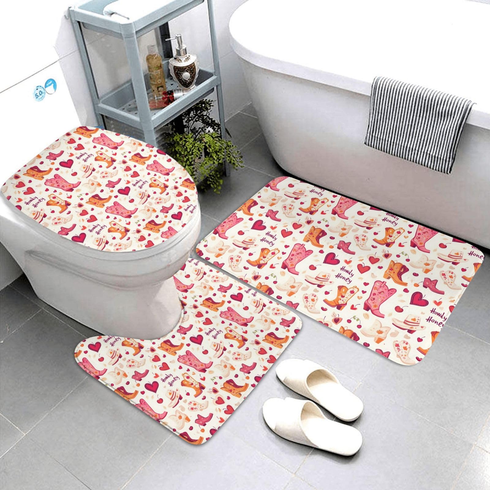 Tapis de salle de bain lot de 3 avec motif bottes de cowboy et contour de toilette en U