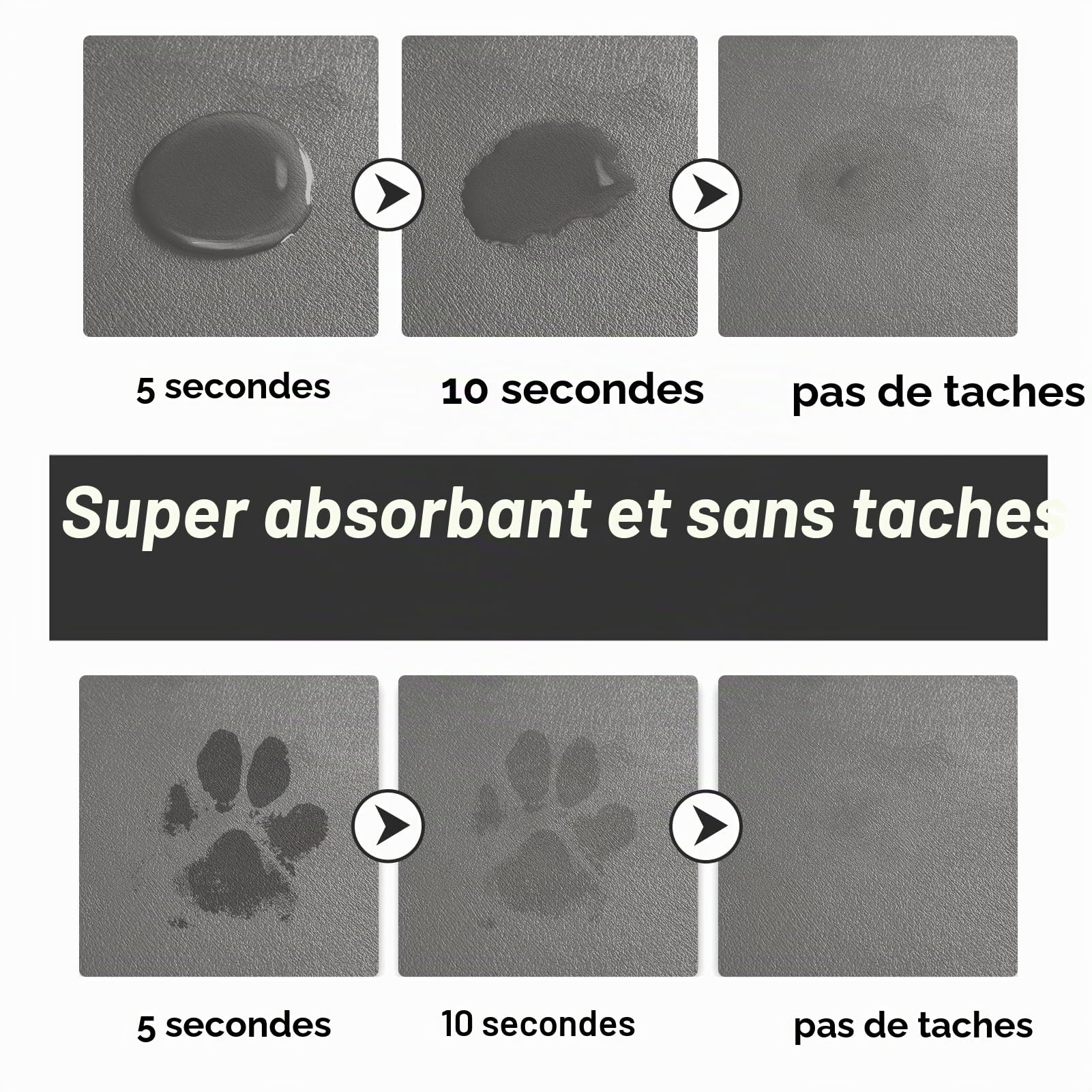 Tapis de Bol pour Chien Absorbant, Tapis antidérapant pour Bols de Nourriture et d'eau pour Chats, Tapis d'alimentation pour Animaux de Compagnie, Tapis de Placement (Dark Grey, 60 x 120 cm)