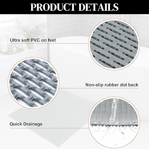 Miniatura 5 de BALAPET Tapete de ducha cuadrado para bañera de ducha, tapete antideslizante con orificio de drenaje, alfombrillas de PVC de 24 x 24 pulgadas para