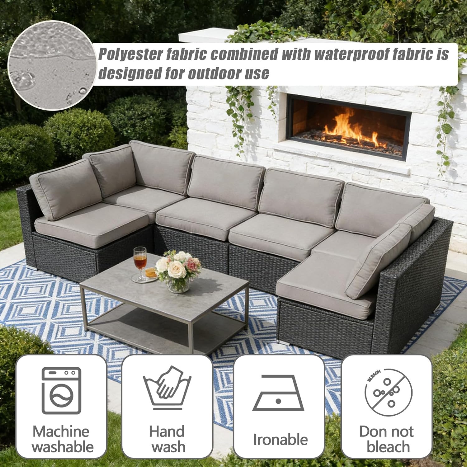 14 Pcs Patio Cushion Covers Replacement Outdoor Couch Cushions Covers Splashproof Sofa Slipcovers Set with Zippers,Patio Furniture Protector, Couch 3 Sizes, Covers Only (Light Gray)