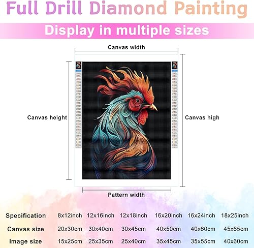 Miniatura 2 de Kits de pintura de diamantes para adultos, gallo peculiar redondo de taladro completo 5D DIY kits de pintura de diamantes para decoración del hogar