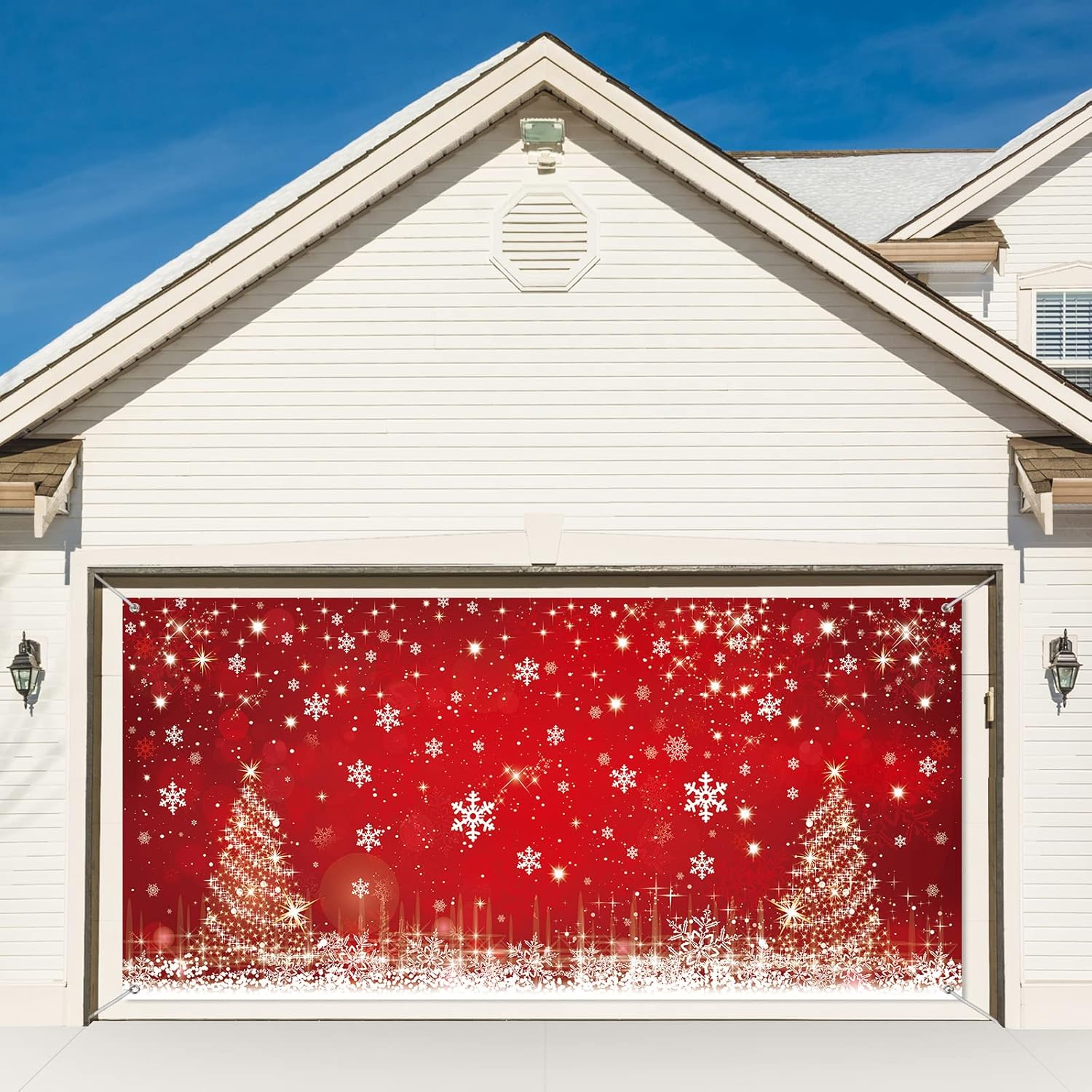 Christmas Garage Door Mural Decorations, Winter Red Large Christmas