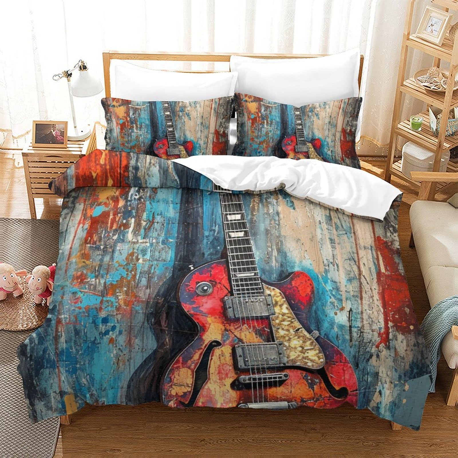 Parure de lit guitare 3D respirante pour en finir avec la transpiration nocturne en grand lit