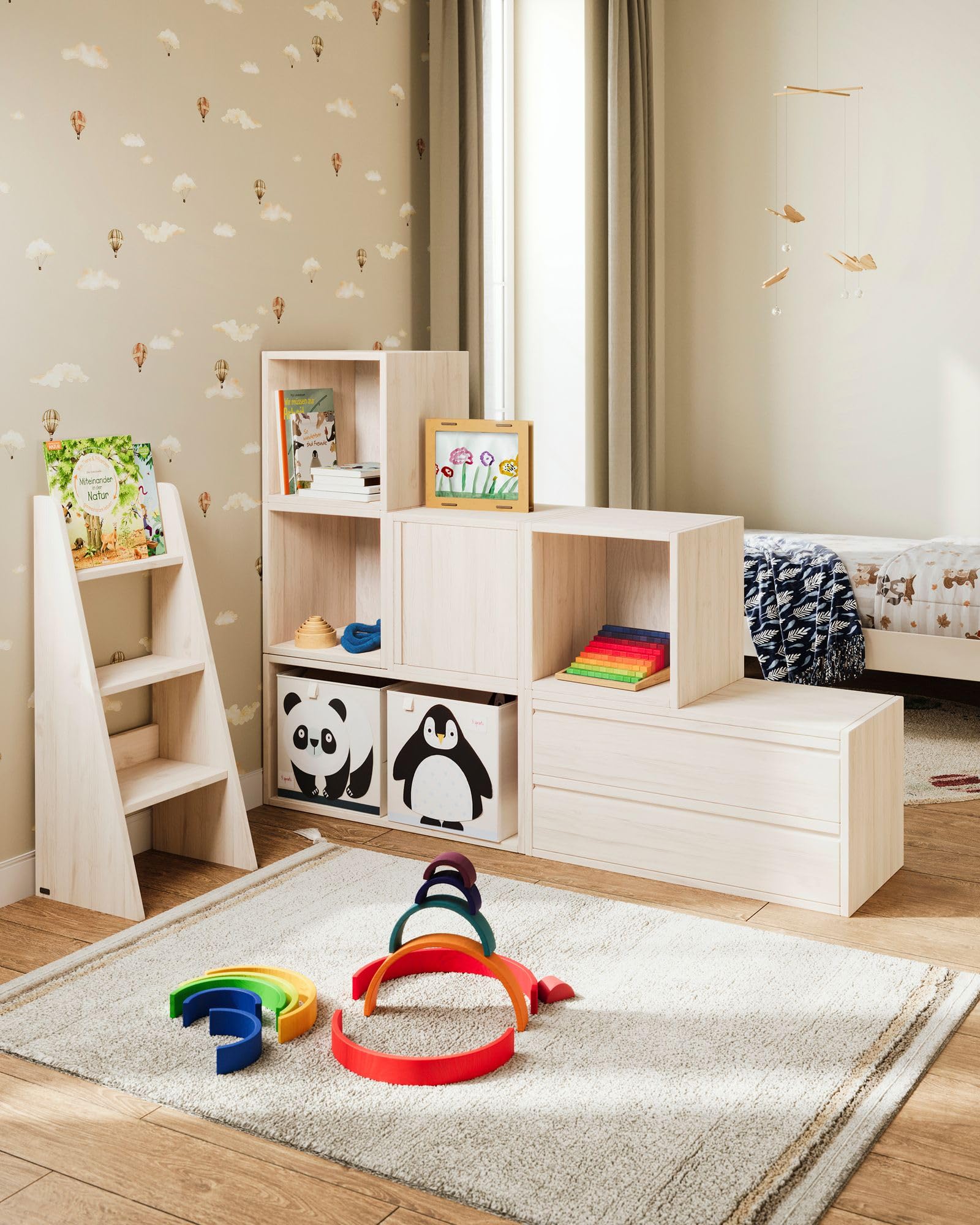 BioKinder Treppenleiter Leiter für Wickeltisch Trittleiter für Kinder aus Bio-Massivholz | 90 x 40 x 31 cm