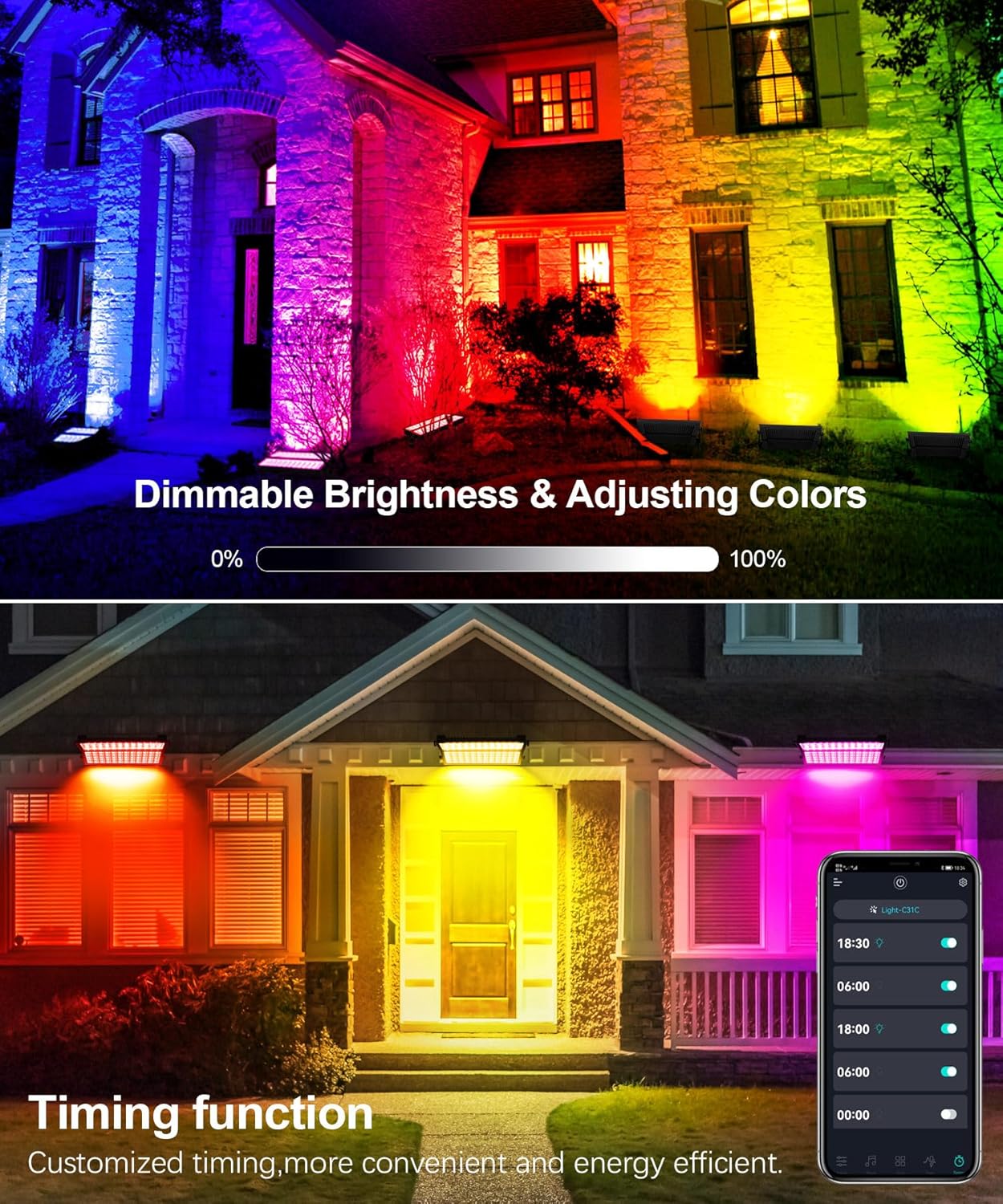 120W LED Stage Wash Light Bar, 2 Pack RGBCW IP66 Waterproof RGB Color Changing DJ Light Bar with Remote and APP Control, Smart Flood Lights for Outdoor Halloween Party Event, Uplighting Wall Wash