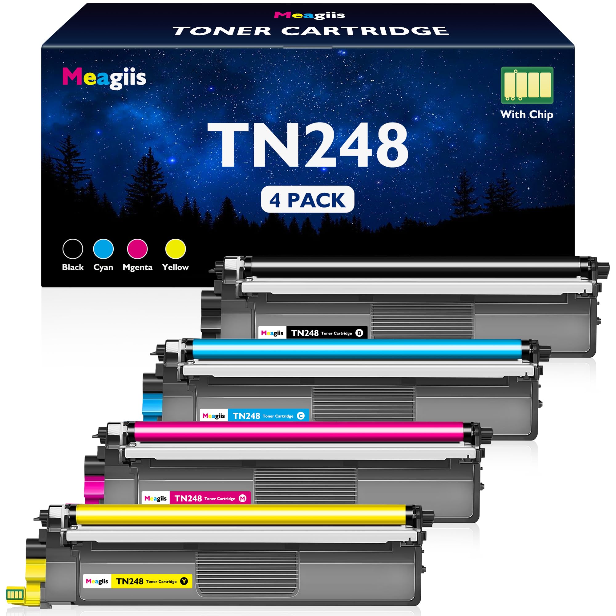 TN248 Cartucho de Tóner Compatible con Brother TN248XL TN-248CMYK TN-248VAL para MFC-L3760CDW MFC-L3740CDWE HL-L3215CW HL-L3220CWE HL-L3240CDW DCP-L3515CDW(1Negro, 1Cian, 1Amarillo, 1Magenta)