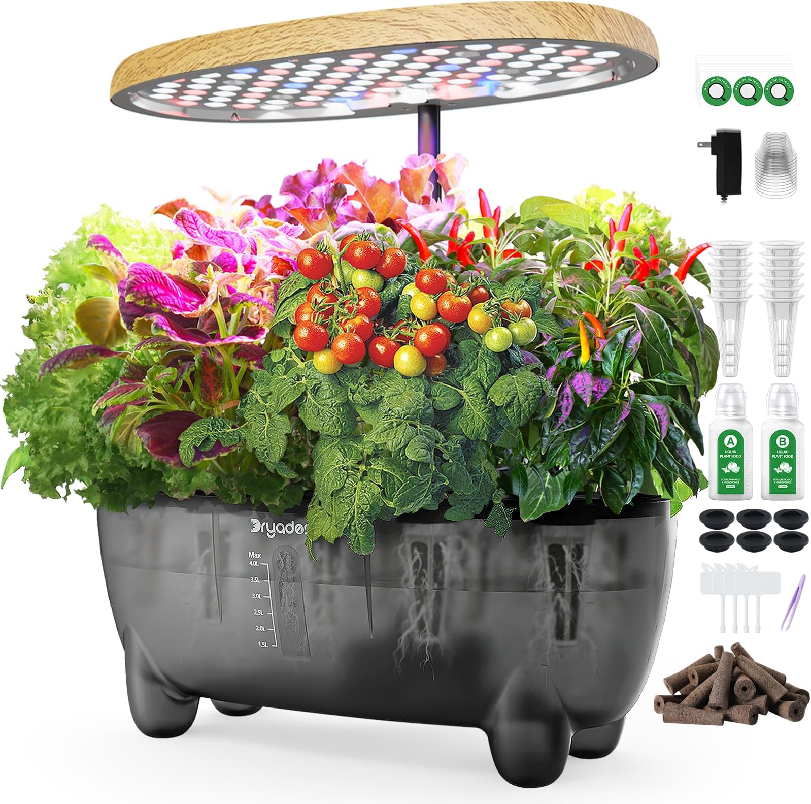 Hydroponic Growing System Kit 12 Pods, Smart Herb Garden Planter with 24W Full Spectrum LED Grow Light, Indoor Garden Planter for Home/Office/School (Wood Grain)
