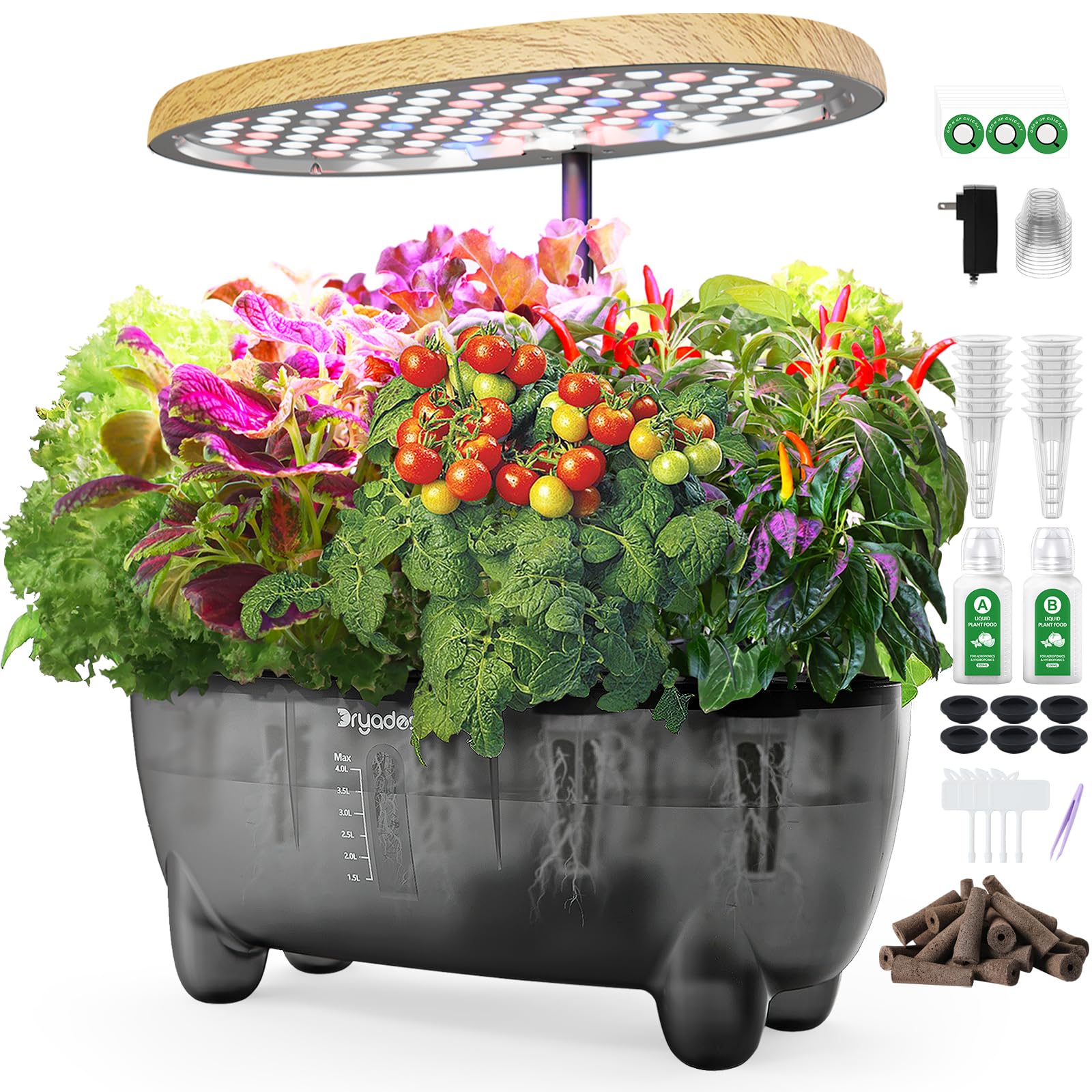 DRYADES Hydroponic Growing System Kit 12 Pods, Smart Herb Garden Planter with 24W Full Spectrum LED Grow Light, Indoor Garden Planter for Home/Office/School (Wood Grain) — image 1