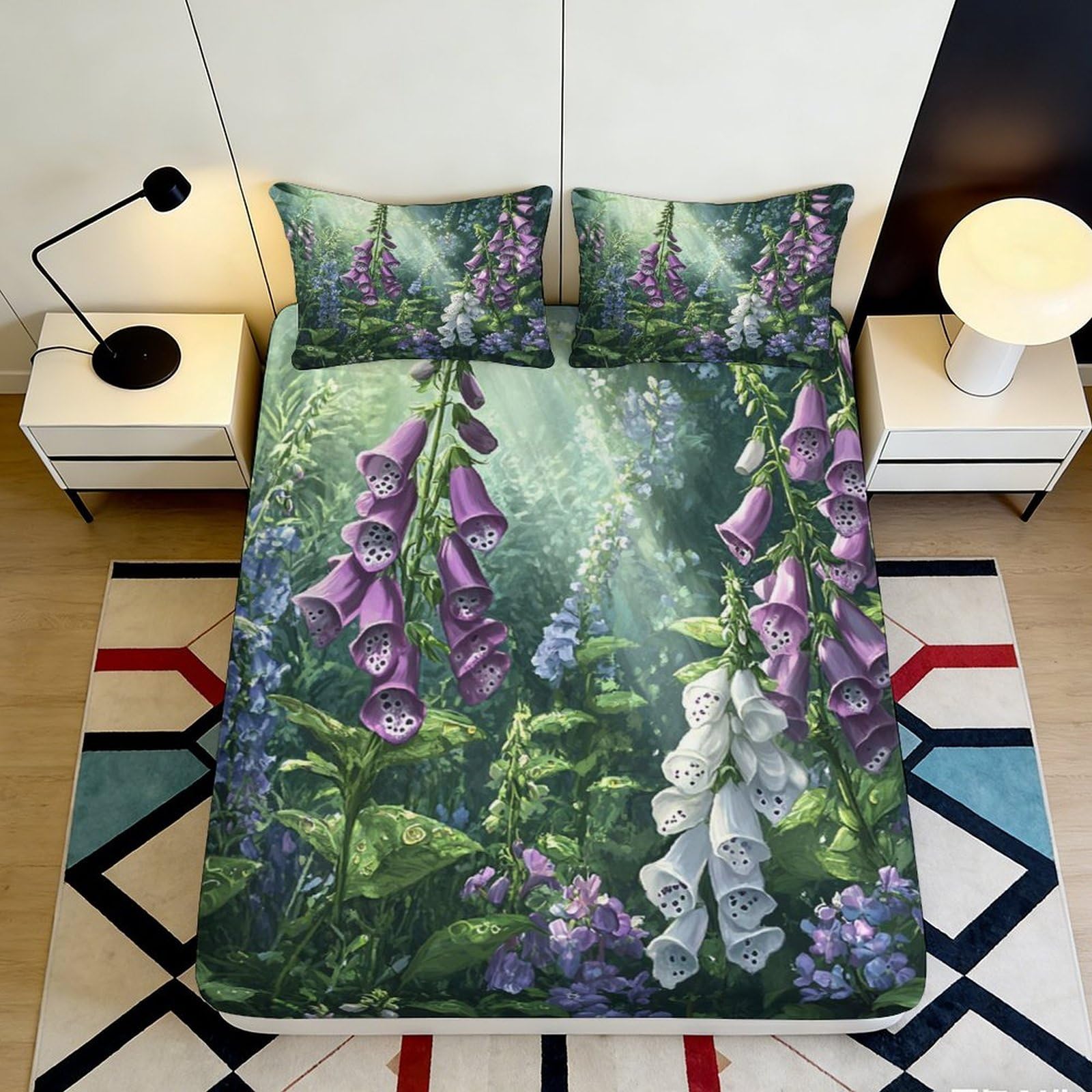Uxinyoume Style-6 3D Printed Forest Foxglove Fitted Sheet Microfiber Soft Decorative Woodland Mattress Cover For Bedroom Guest Room 90X200x25cm