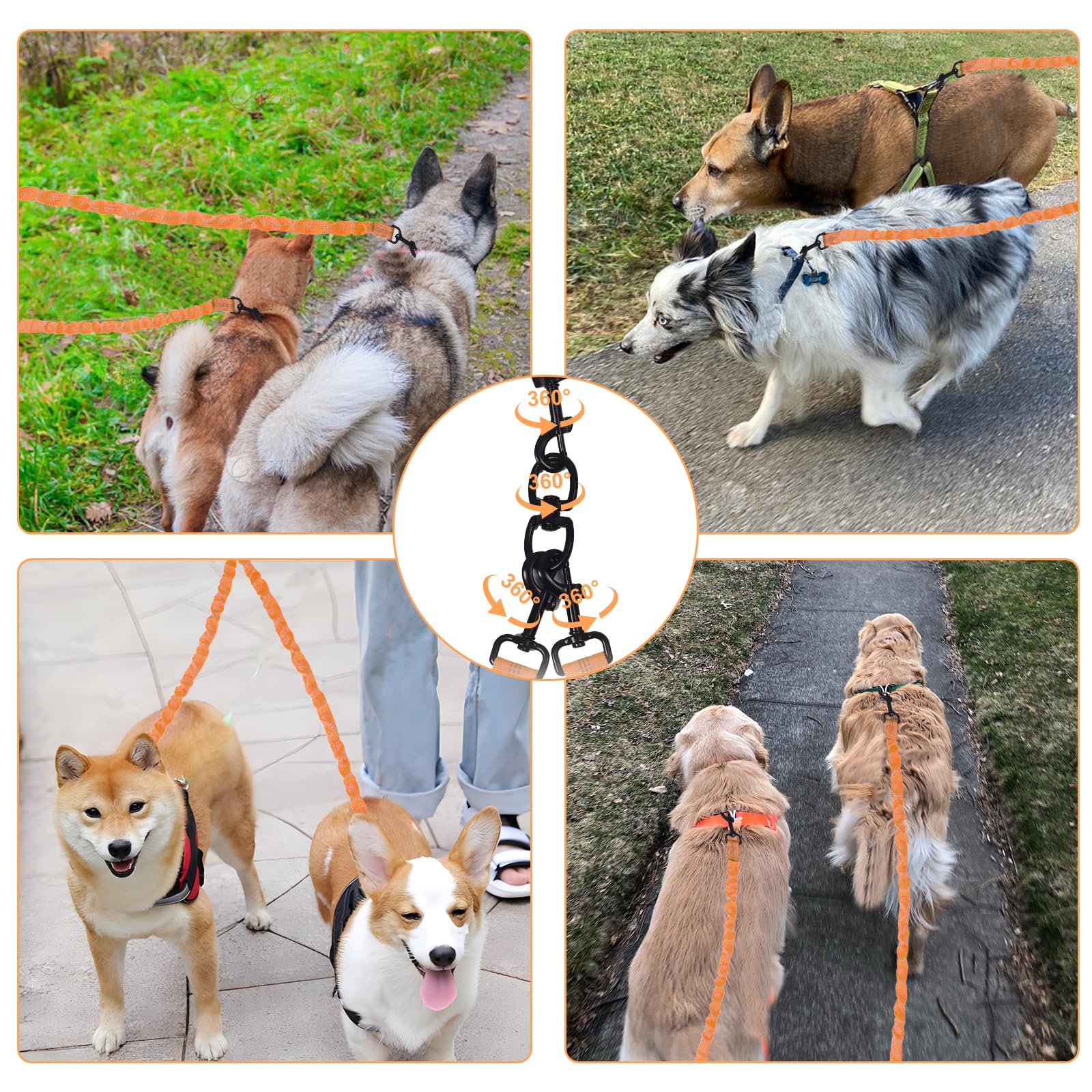 Laisse pour chien à 5 voies, sans enchevêtrement, pour cinq chiens, laisse 3 en 1 avec pivot à 360°, absorption des chocs, fils réfléchissants, poignée confortable en mousse, idéale pour les petits