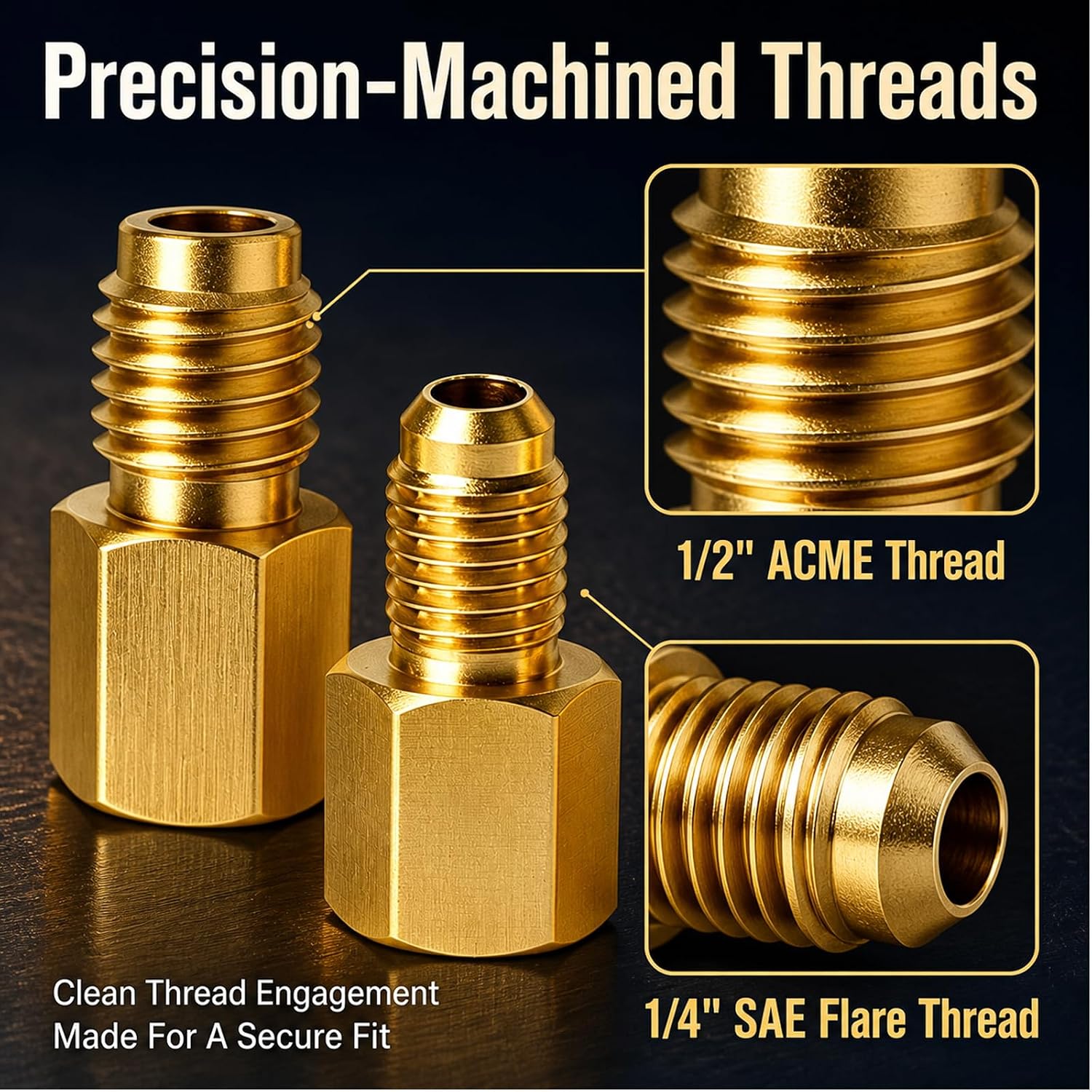 R134A HVAC A/C Charging Adapter Kit, 6015 & 6014 Quick Connect Refrigerant Tank Fitting Set, 1/2" ACME to 1/4" SAE Flare & 1/4" SAE to 1/2" ACME Male for Vacuum Pump and Refrigerant Can Taps (6 Pcs)