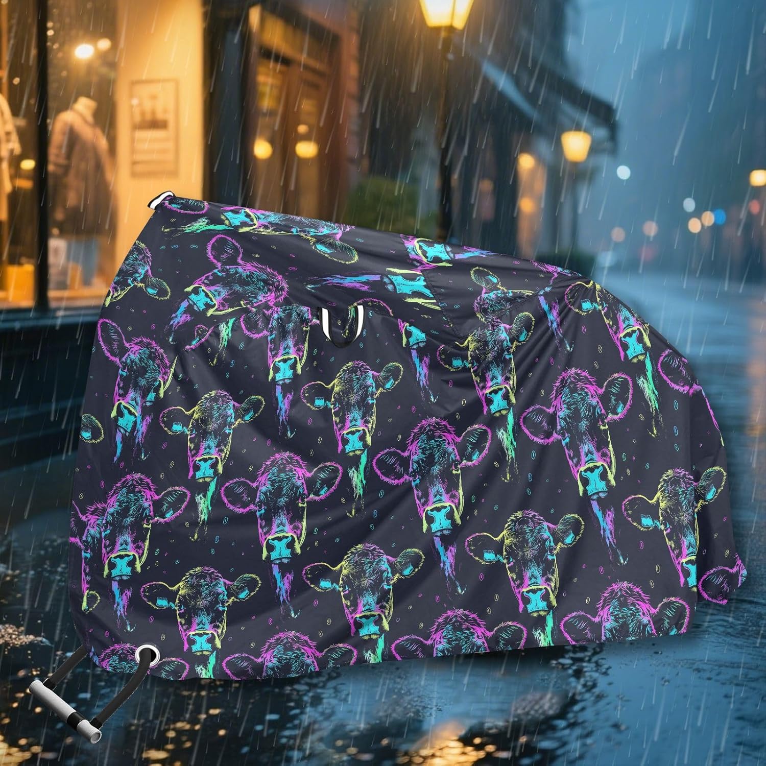 ALAZA Neon Cow Portrait Print Bike Cover Waterproof Outdoor Ebike Bicycle Covers Tarp Protection for 1/2 Bikes, Sun UV Dust Wind Proof