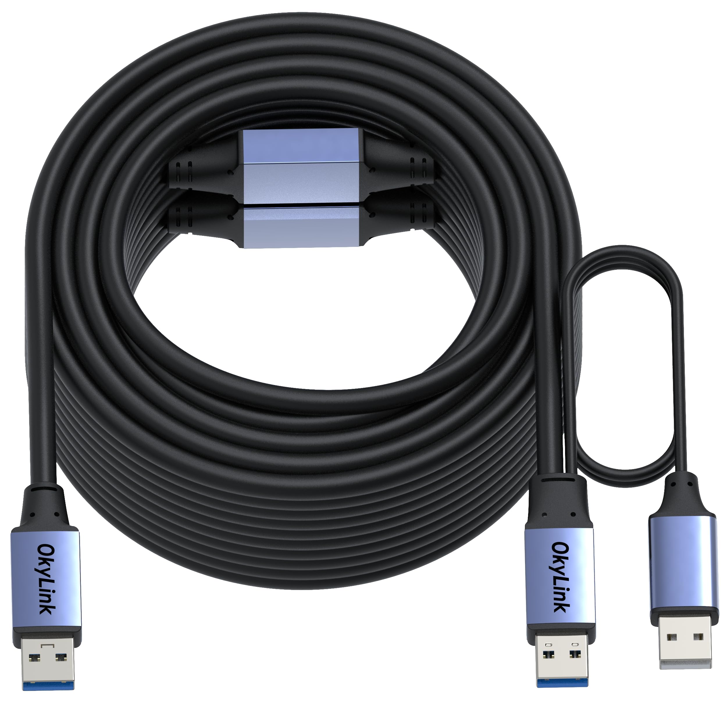 Photo 1 of OkyLink 100ft(30M) Active USB 3.0/3.2 Gen 1 Data Cable A Male to A Male with Power Supply & Repeater 5Gbps for Industrial Equipment, Security System