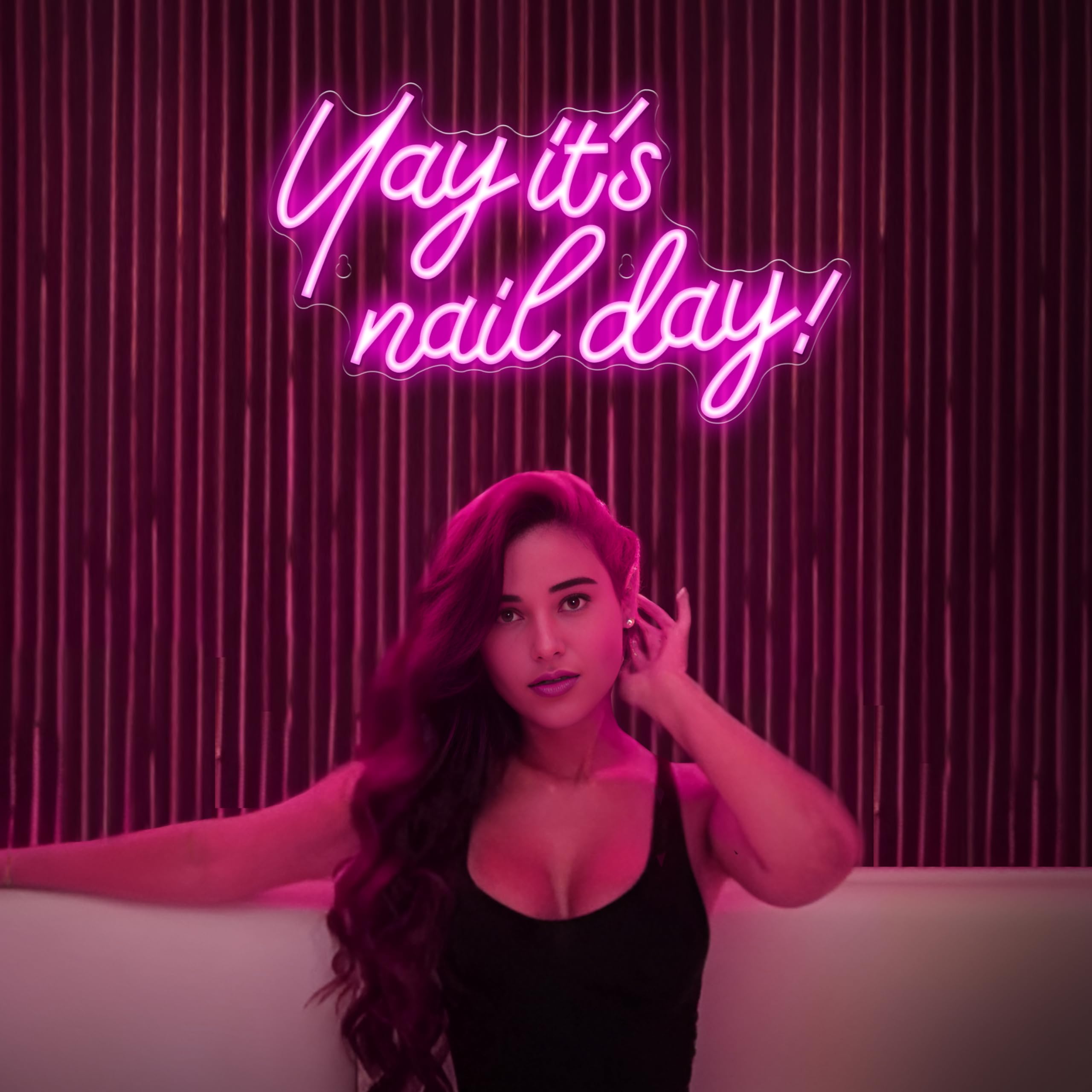 Kavaas Yay It's Nail Day Neon Sign - Neon Sign for Salon Bar, Beauty Room, Bedroom - Great Gift for Nail Tech Girls, Christmas, Birthday