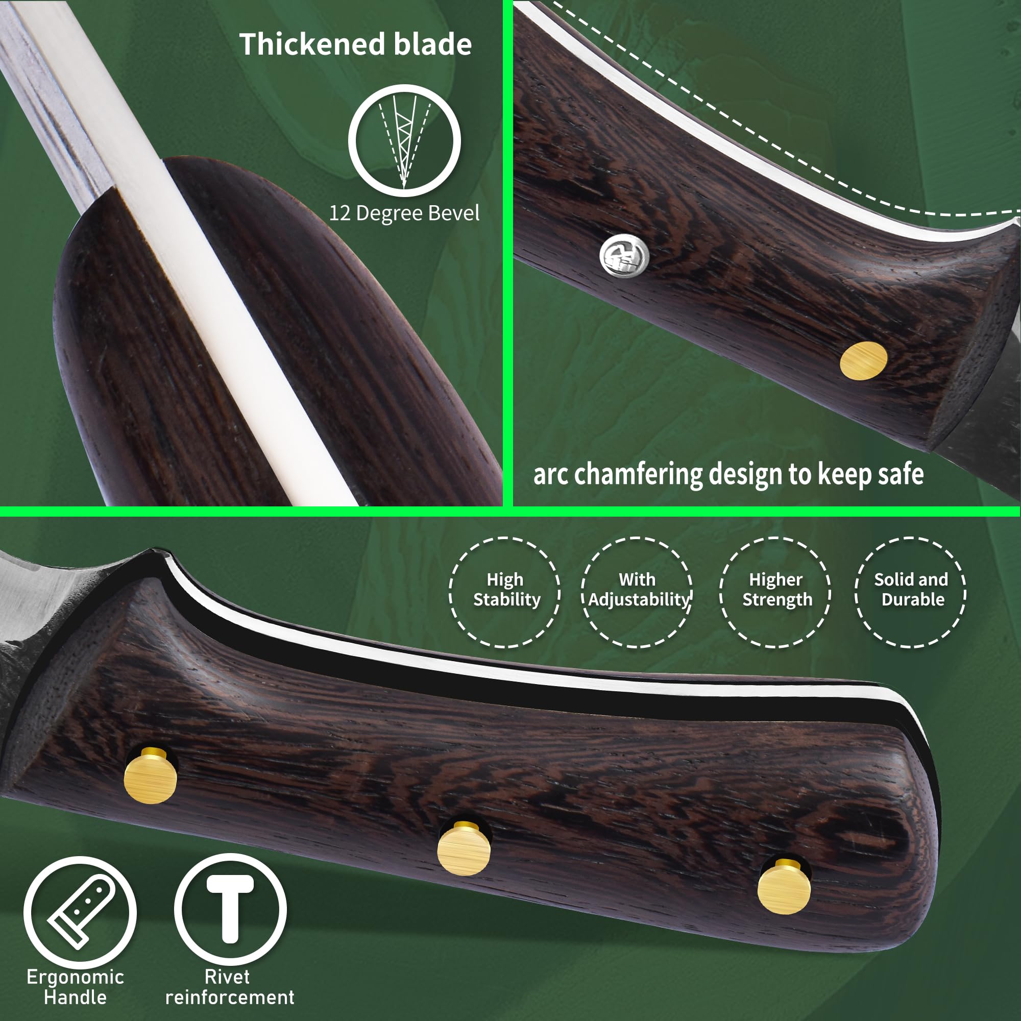 FULLHI 2pcs Manico in legno per disossare con fodero, coltello da pesca in acciaio ad alto tenore di carbonio per affettare e disossare, per cucinare in campeggio e per il barbecue. (Marrone, 14.1cm)