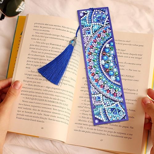 Miniatura 7 de Marcapáginas de bricolaje, marcador de pintura de arte de diamante 5D VETPW 5D, kit de pintura por números para hacer regalos, marcapáginas de cuero