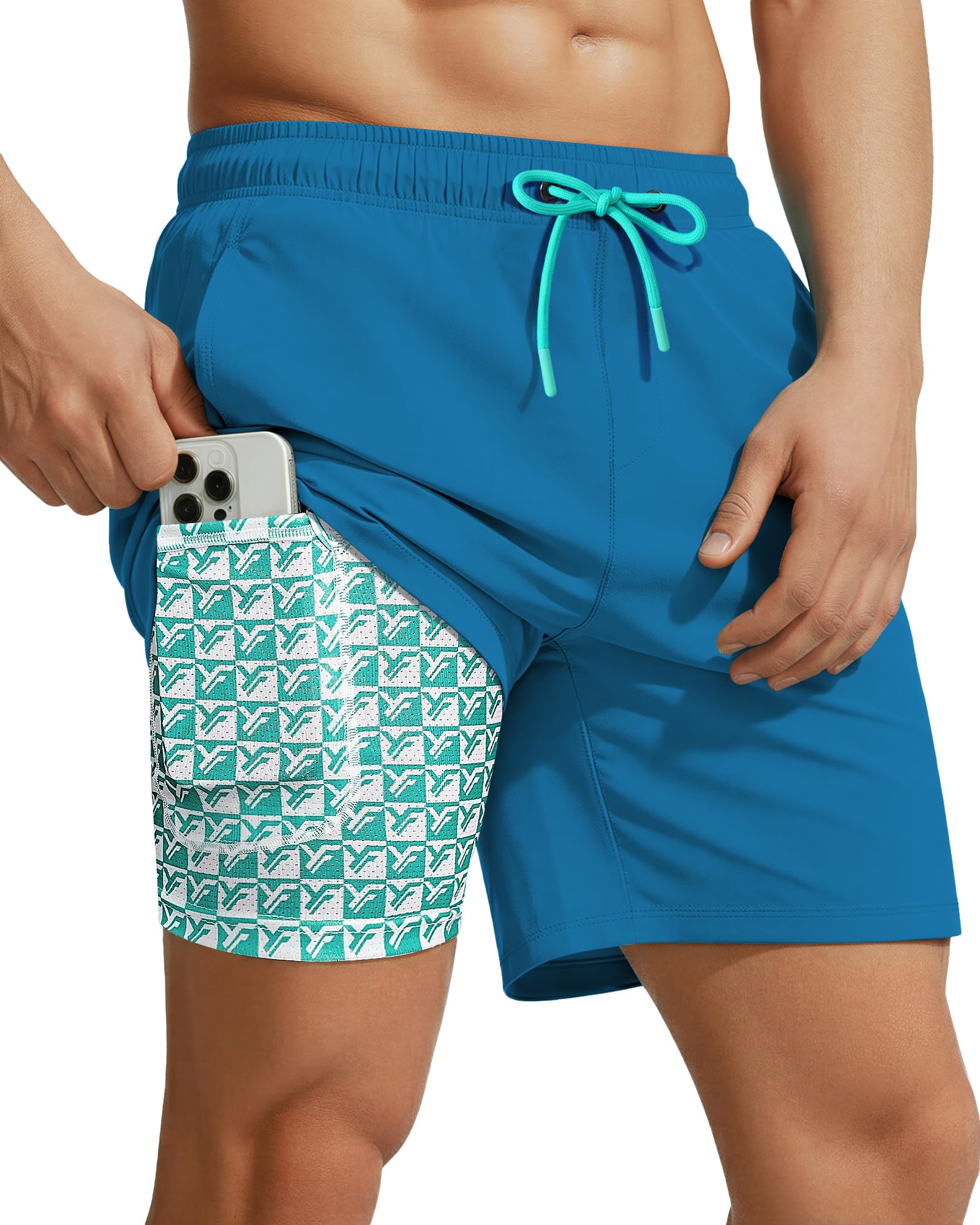 7 Inch Men Swim Trunks mid-thigh Compression Liner Quick Dry Swimwear Bikini Swimsuit Bathing Suit Water Shorts Mexico Trip Gift Costa Rica Must Haves Bahamas Wear Attire Clothes Outfit Apparel