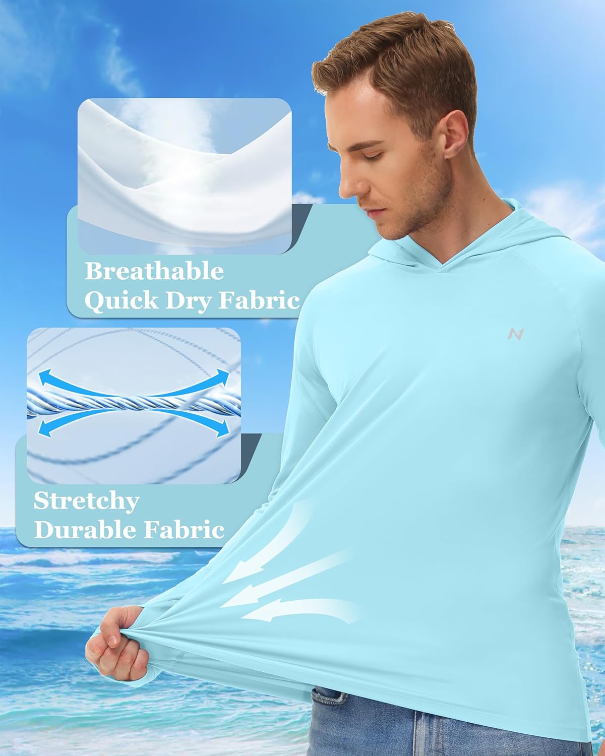 isnowood Sun Shirt UPF 50+ Men's Fishing Shirt Long Sleeve UV Protection Hoodie Rash Guard for Swimming Running Hiking Light - Image 4