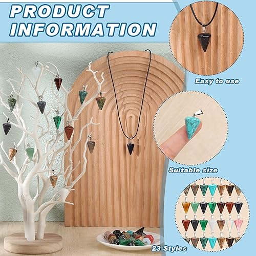 Miniatura 5 de 50 colgantes de cristal de péndulo de cono de piedra curativa para hacer joyas, bricolaje, collares, accesorios de brujería de adivinación, 25