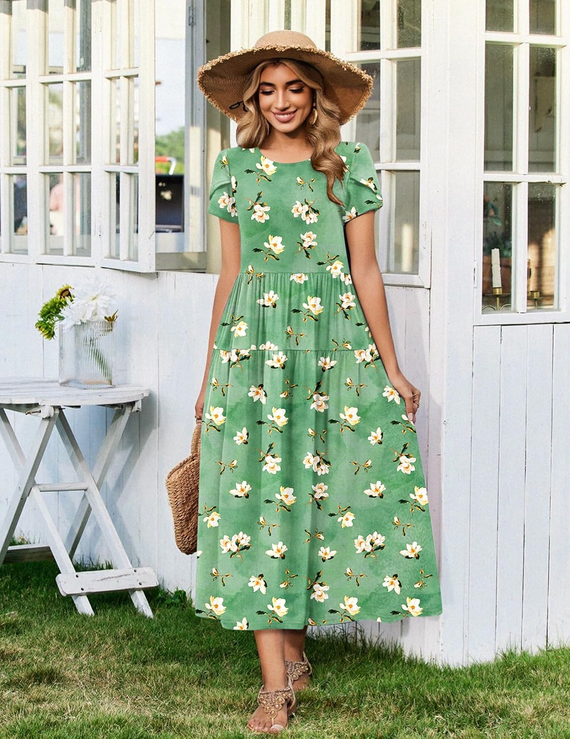 Zeagoo Summer Dresses for Women 2026 Maxi Bohemian Floral Short Sleeve Long Dress Casual Flowy Tired Beach Sundress - Image 4