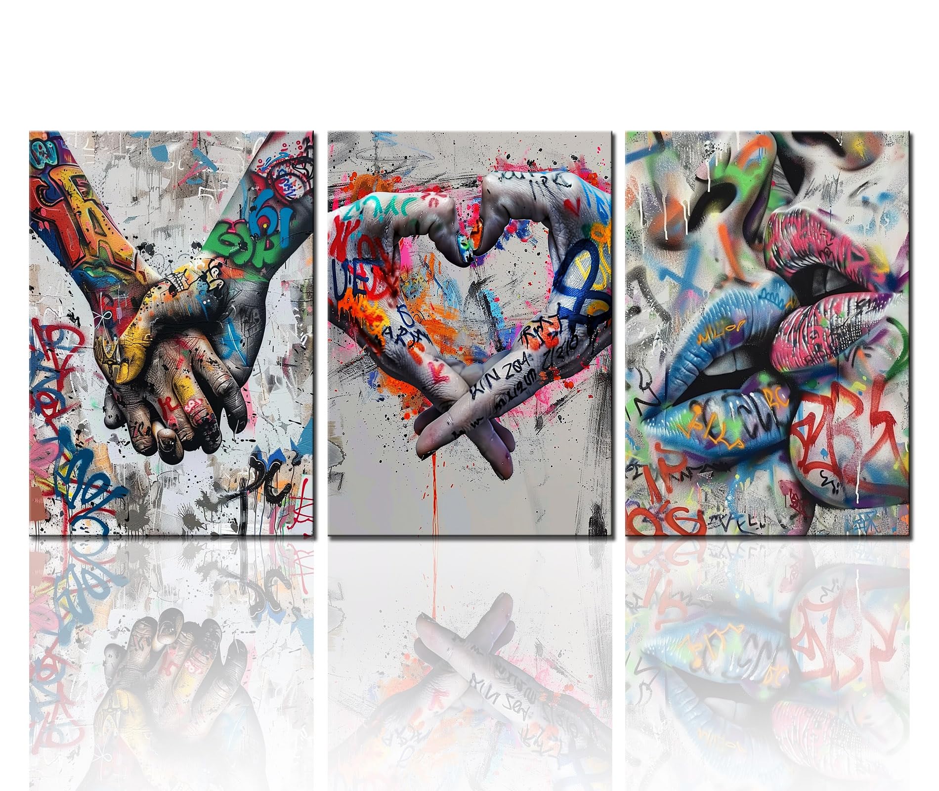 Banksy Street Art Decor Lovers Holding Hands Painting Graffiti Picture Romantic Heart Wall Art 3 Panel Prints on Canvas Holding Hands Artwork Living
