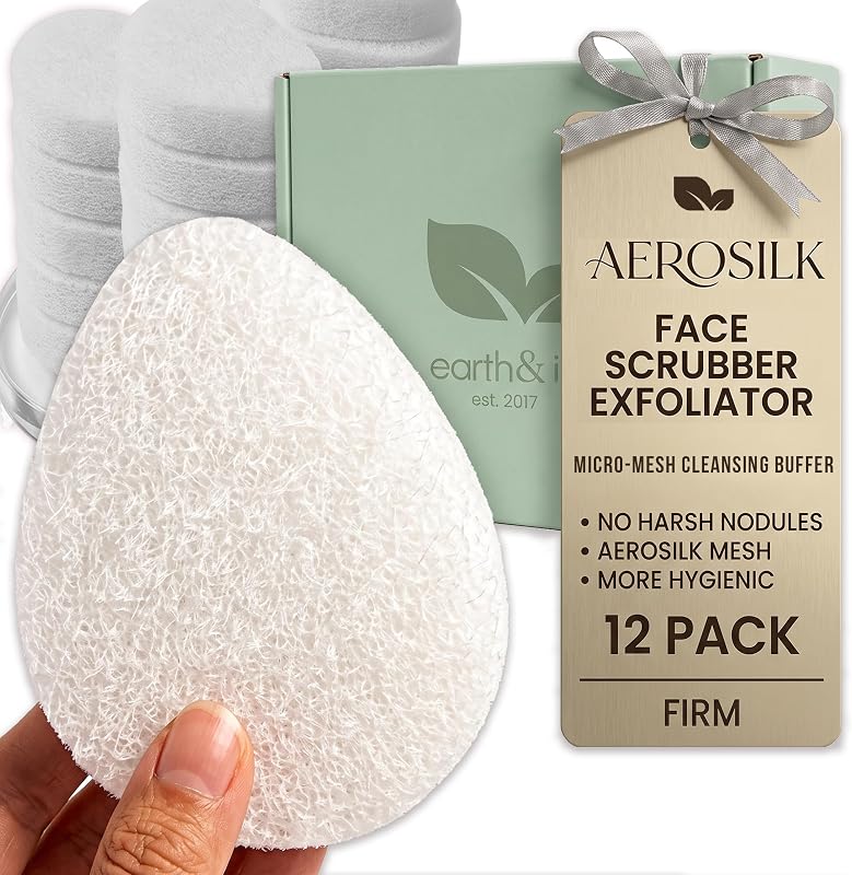 Earth & I AeroSilk Esponja Facial de Microtela para Esfoliação, Pacote com 12