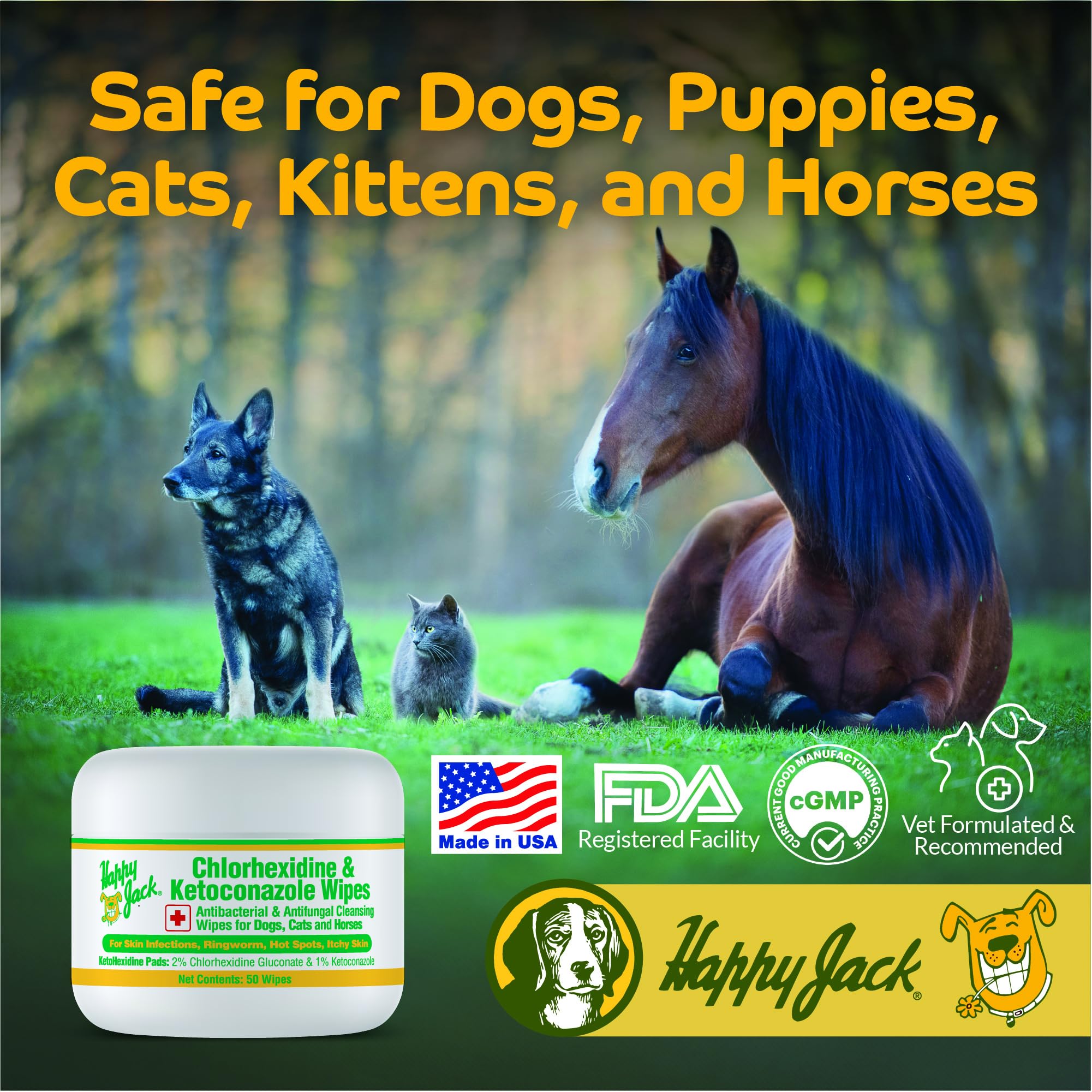 HAPPY JACK KetoHexidine Pet Wipes, Chlorhexidine Pads for Dogs & Cats with Ketoconazole, Cat Wipes for Acne, Wrinkles, Paws, Itchy Skin, 50 Ct - image 7