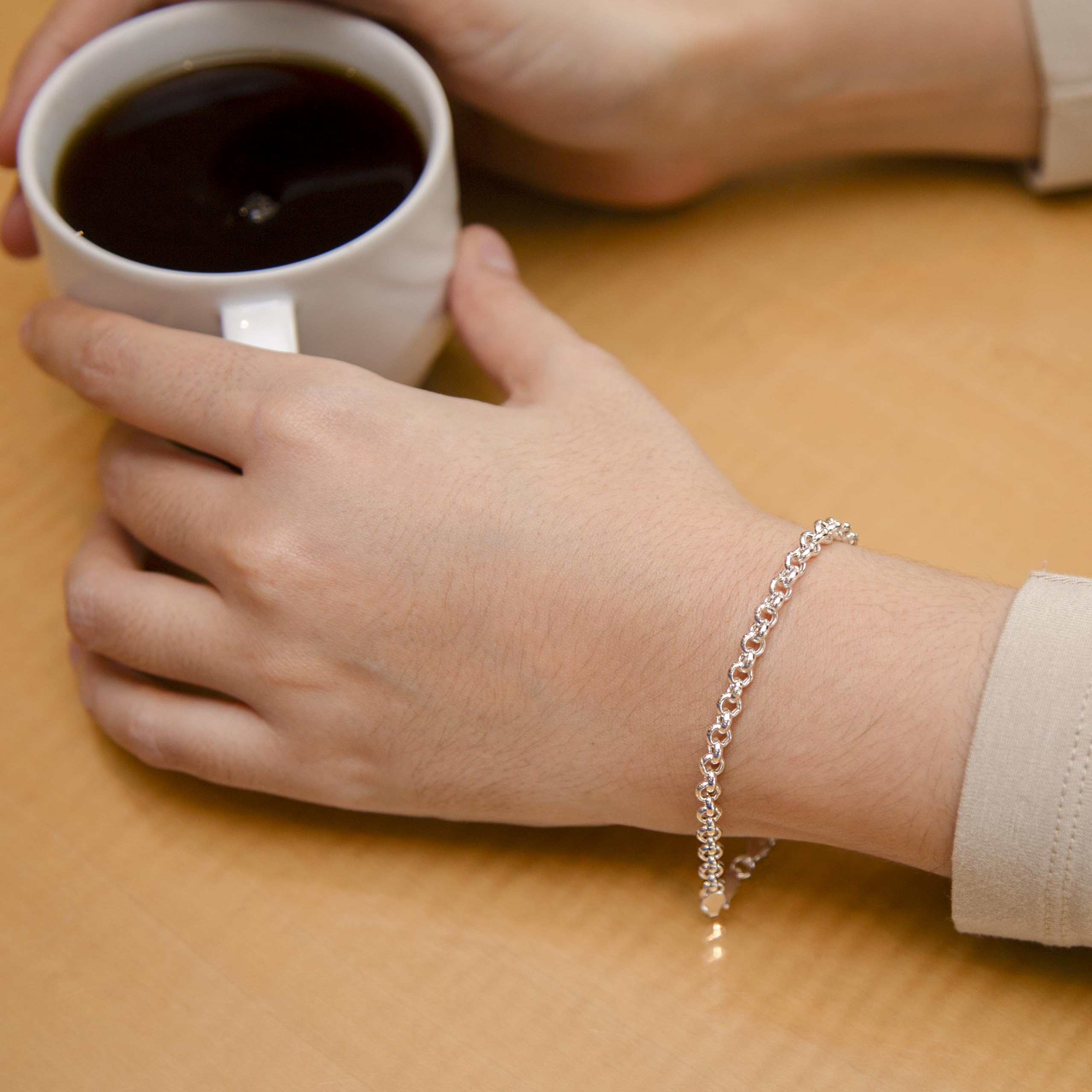 Tuscany Silver Bracciale in Argento Sterling Charm Round Belcher da 19 cm/7.5 pollici da Donna
