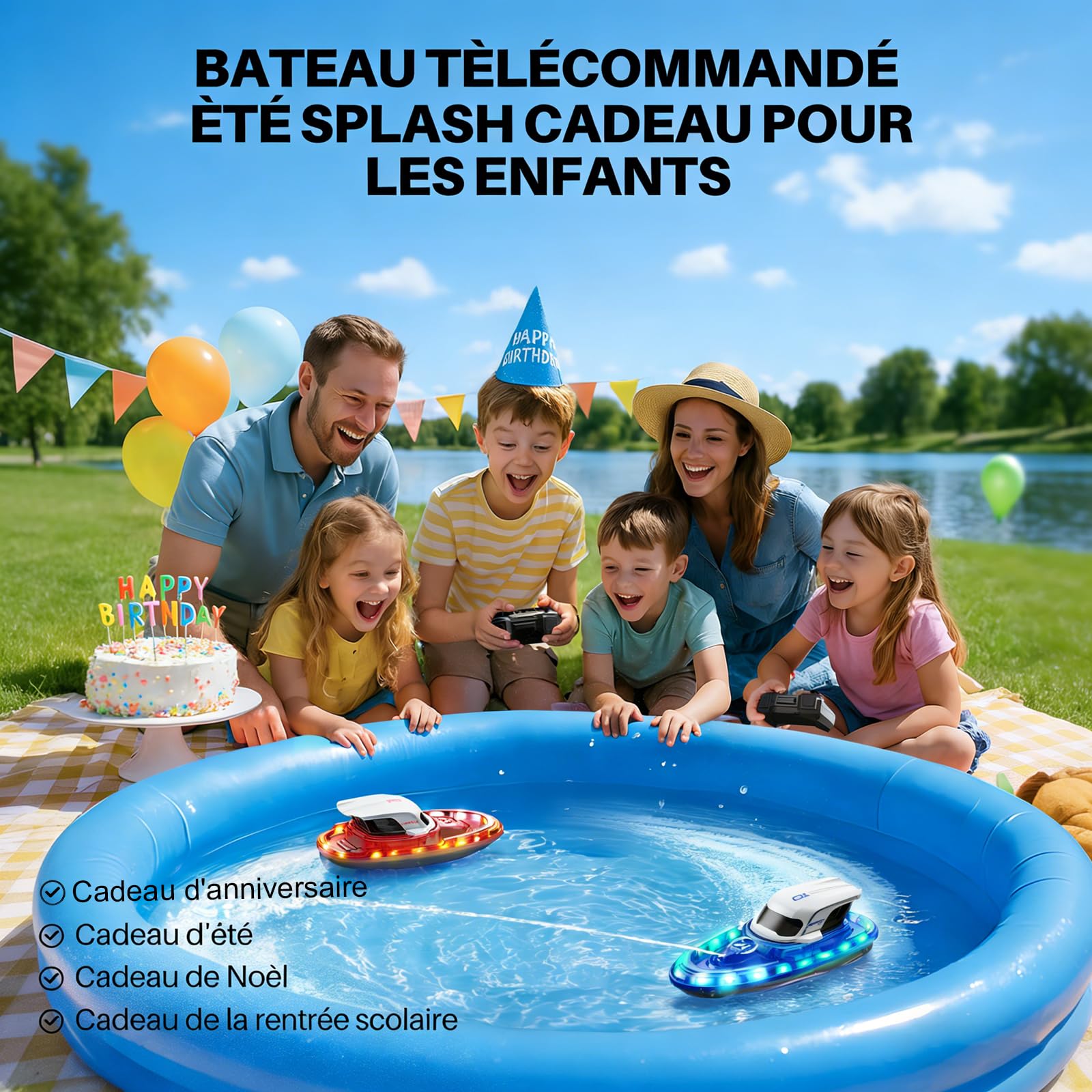 Syma Bateau Télécommandé 2 Pack pour Enfants 8-12 Ans, Bateaux RC de Course avec LED et Jet d'eau, 40 Minutes de Jeu au Total (20 Min par Bateau), Jouet de Piscine et Lac, Cadeau Garçons Filles