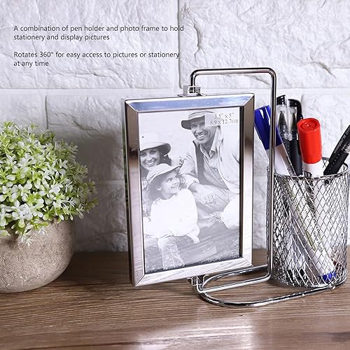 Miniatura 3 de AUNMAS Portalápices, portalápices, de acero inoxidable, giratorio, para escritorio, organizador para oficina, aula, hogar