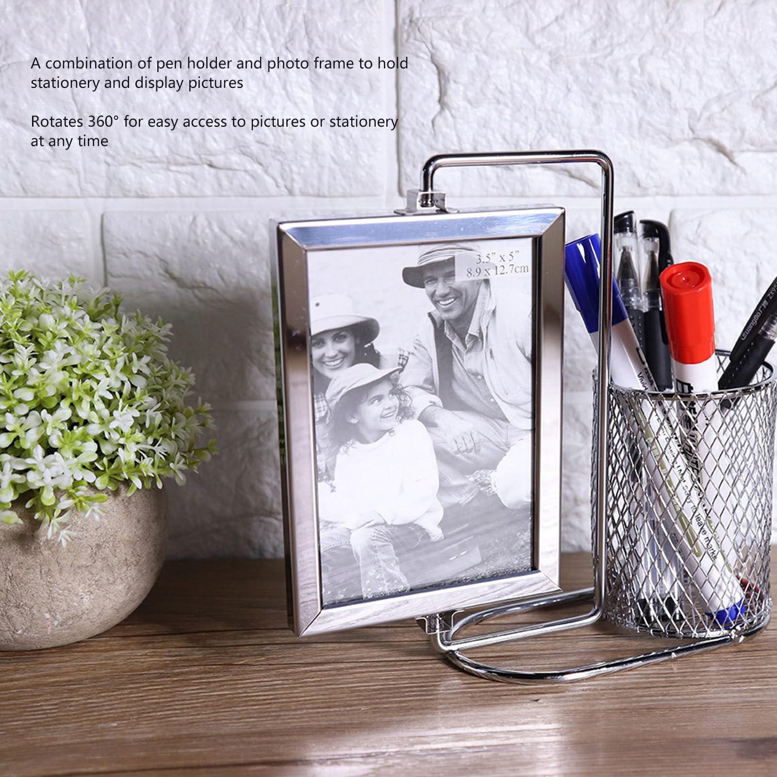 Shanrya Pen Pot, Pencil Holder, Photo Frame Pen Holder, Anti-rust Pen Holder Pen Pot Holder for Desktop Computers - Image 3