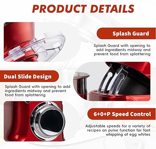 Miniatura 4 de Kitchen in the box Batidora de pie, batidora eléctrica de cocina de 900 W y 7.5 cuartos de galón, mezclador de alimentos de cabeza inclinable de 6