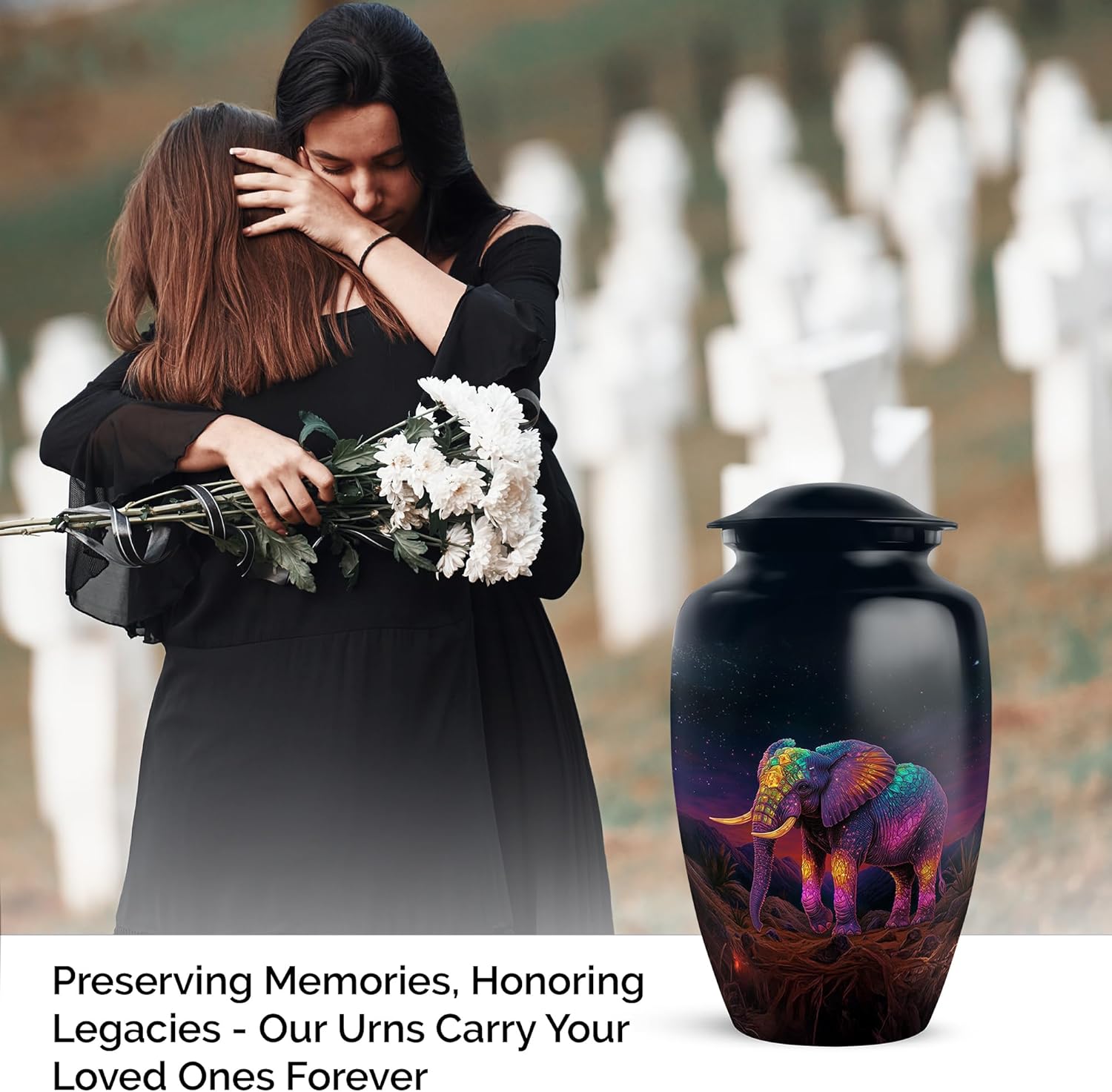Elephant Urns for Human Ashes - Field Flowers Dad Cremation Urns for Human Ashes Adult Female and Male 10 Inch - Clouds Large Burial Urn - Memorial Urn for Daughter and Son