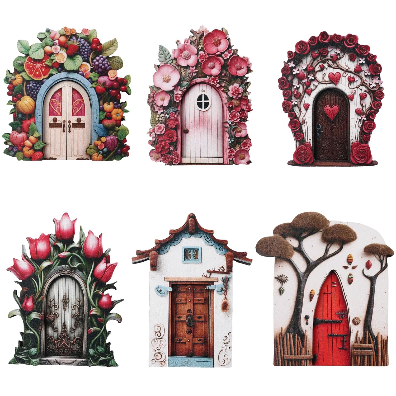 Muiltvoe 6 Pcs Fairy Doors for Garden Trees, Miniature Gardens Elf Doors, Wooden Fairy Garden Accessories, for Tree, Fairys Gardens Ornaments Outdoor Decor for Potted Decoration (A)