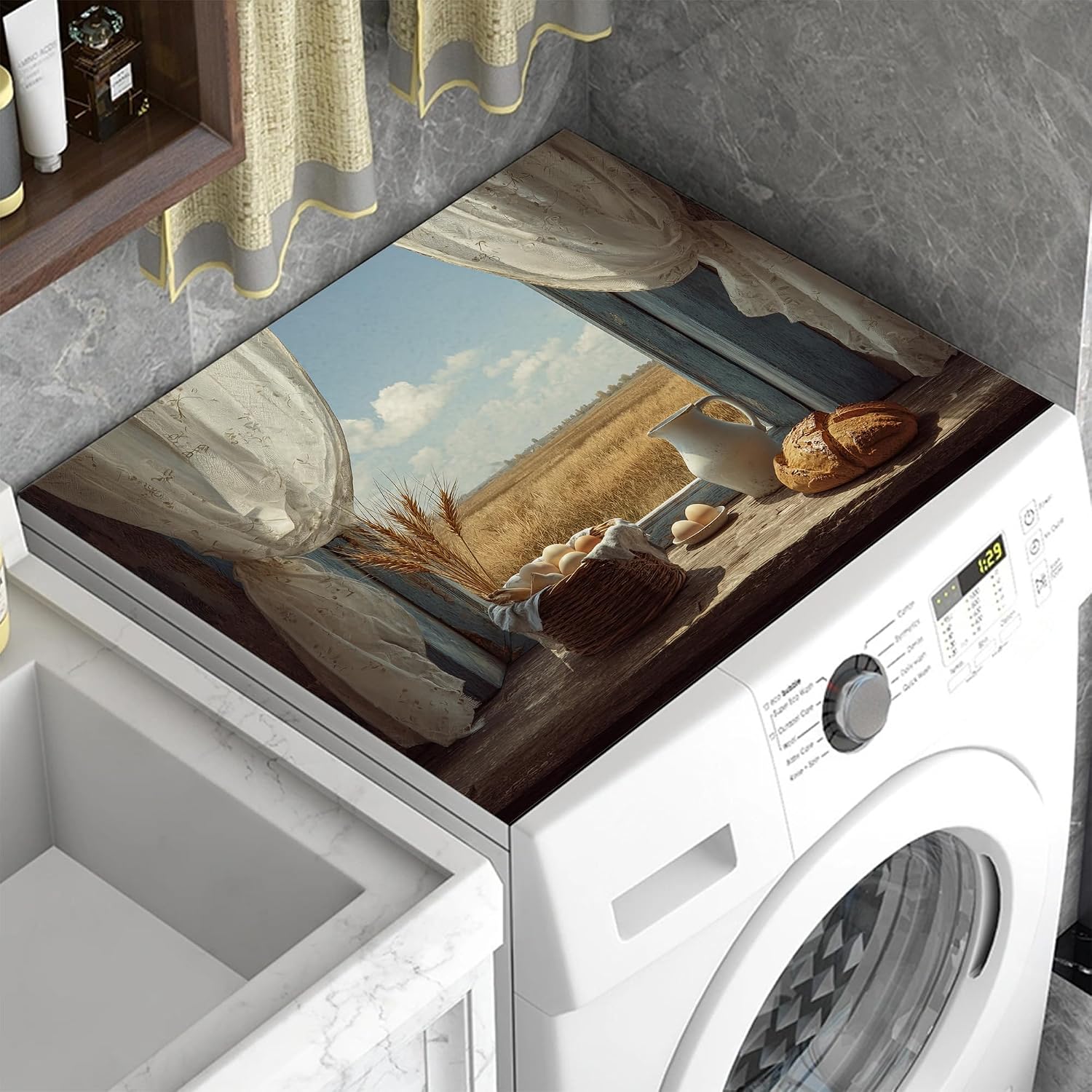 Window Wheat Field View Washer and Dryer Covers for the Top,Washing Machine Dust Cover Pad Anti-slip Absorbent Protector Mat for Washer Dryer Home Decor,23.6"x19.7" thumbnail