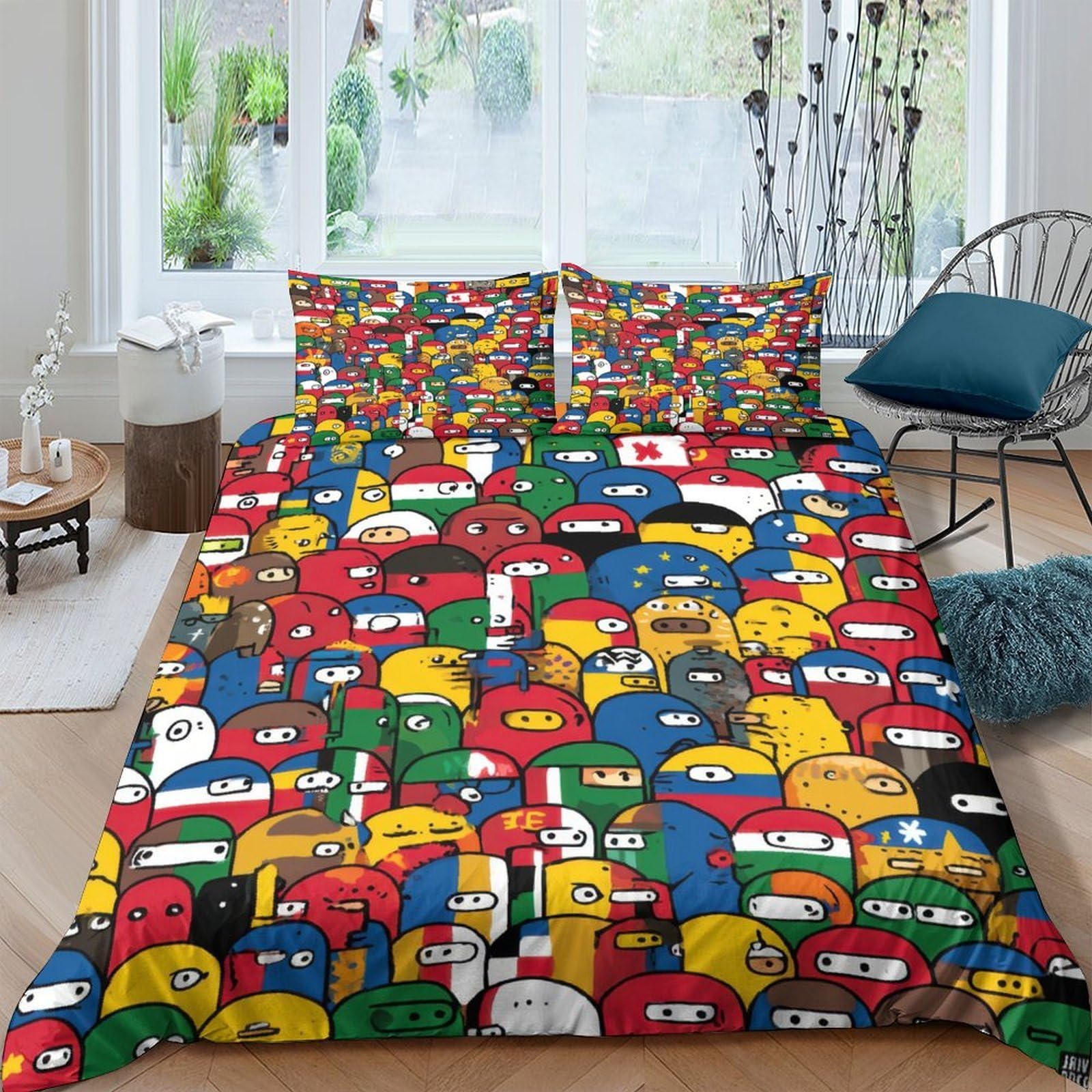 Ctjqhvkz Style-5 3D Printed Graffiti Street Art Fitted Sheet Microfiber Multicolor Cartoon Bed Cover For Bedroom Guest Room Easy Care Single（135X200cm）