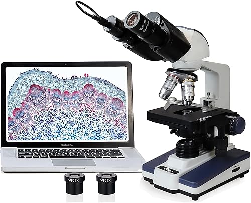 Vision Scientific Microscopio compuesto binocular Siedentopf VS-60B-RC-DT1.3, aumento 40X-2500X, oculares WF 10X y 25X, etapa mecánica de doble