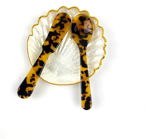 Juego de 2 cucharas acrílicas con cuchillo de mantequilla de mermelada, cubiertos finamente decorativos, juego de vajilla para caviar, postre,