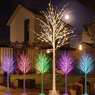 6Ft Lighted Birch Tree for Christmas Decor, 18 Colors Birch Tree with 120 LED Lights Color Changing, White Birch Tree with Pink Green Lights Remote Timer for Home Holiday Party Indoor Outdoor Decor